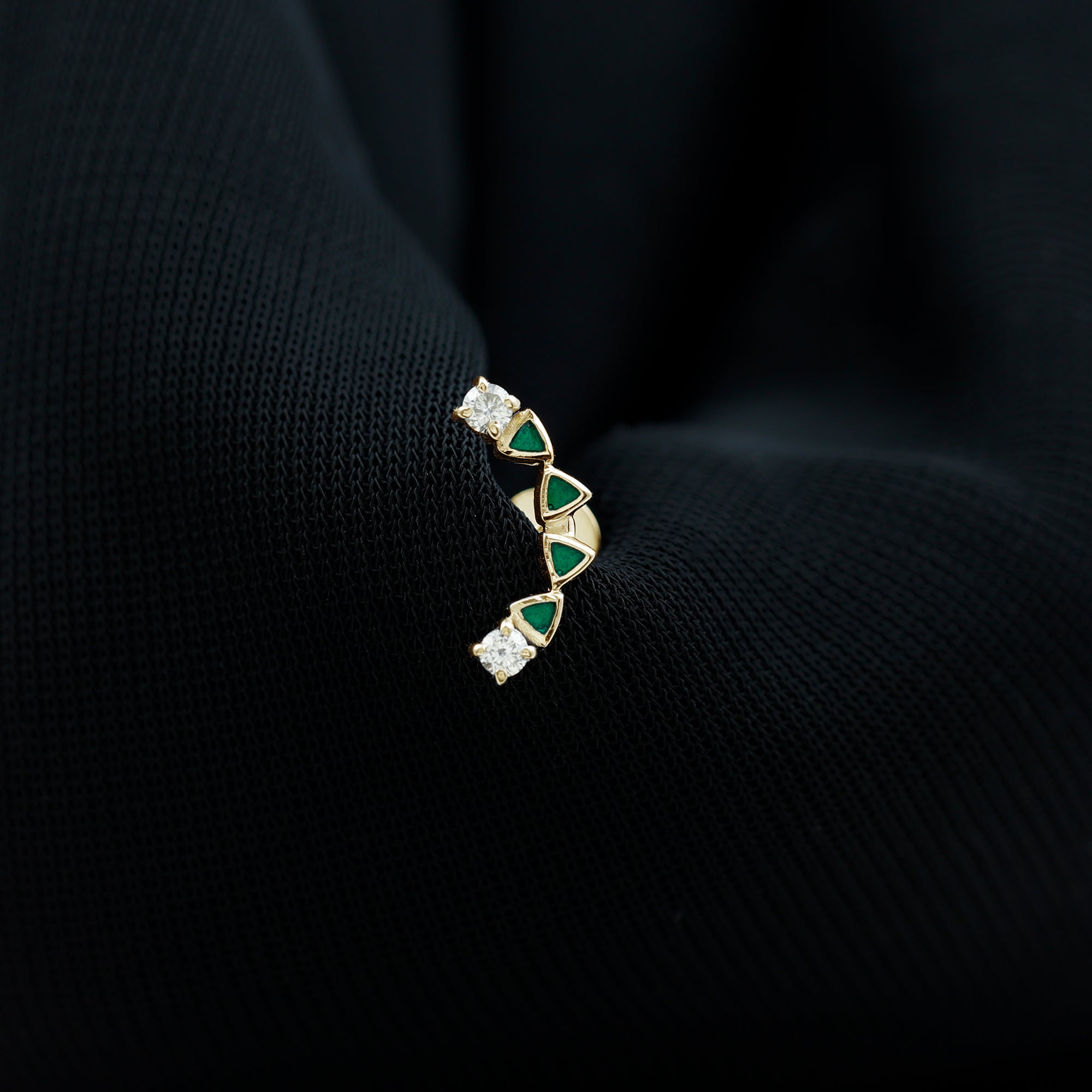 Round Cut Diamond Crawler Helix Earring with Green Enamel Diamond - ( HI-SI ) - Color and Clarity - Rosec Jewels