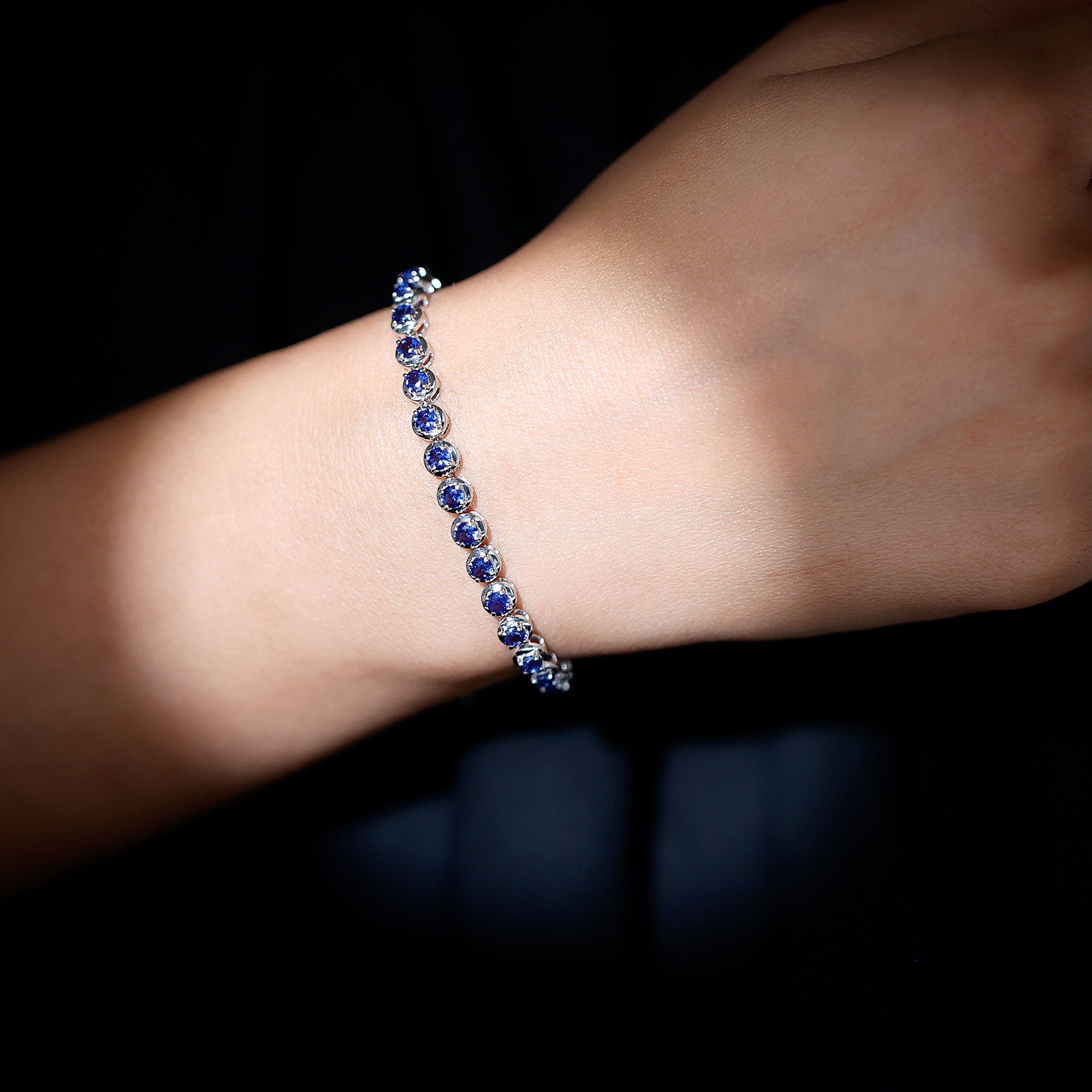 Lab Grown Blue Sapphire Tennis Bolo Bracelet with Rope Chain Lab Created Blue Sapphire - ( AAAA ) - Quality - Rosec Jewels