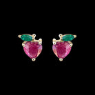 Strawberry Stud Earrings with Ruby and Emerald Emerald - ( AAA ) - Quality - Rosec Jewels