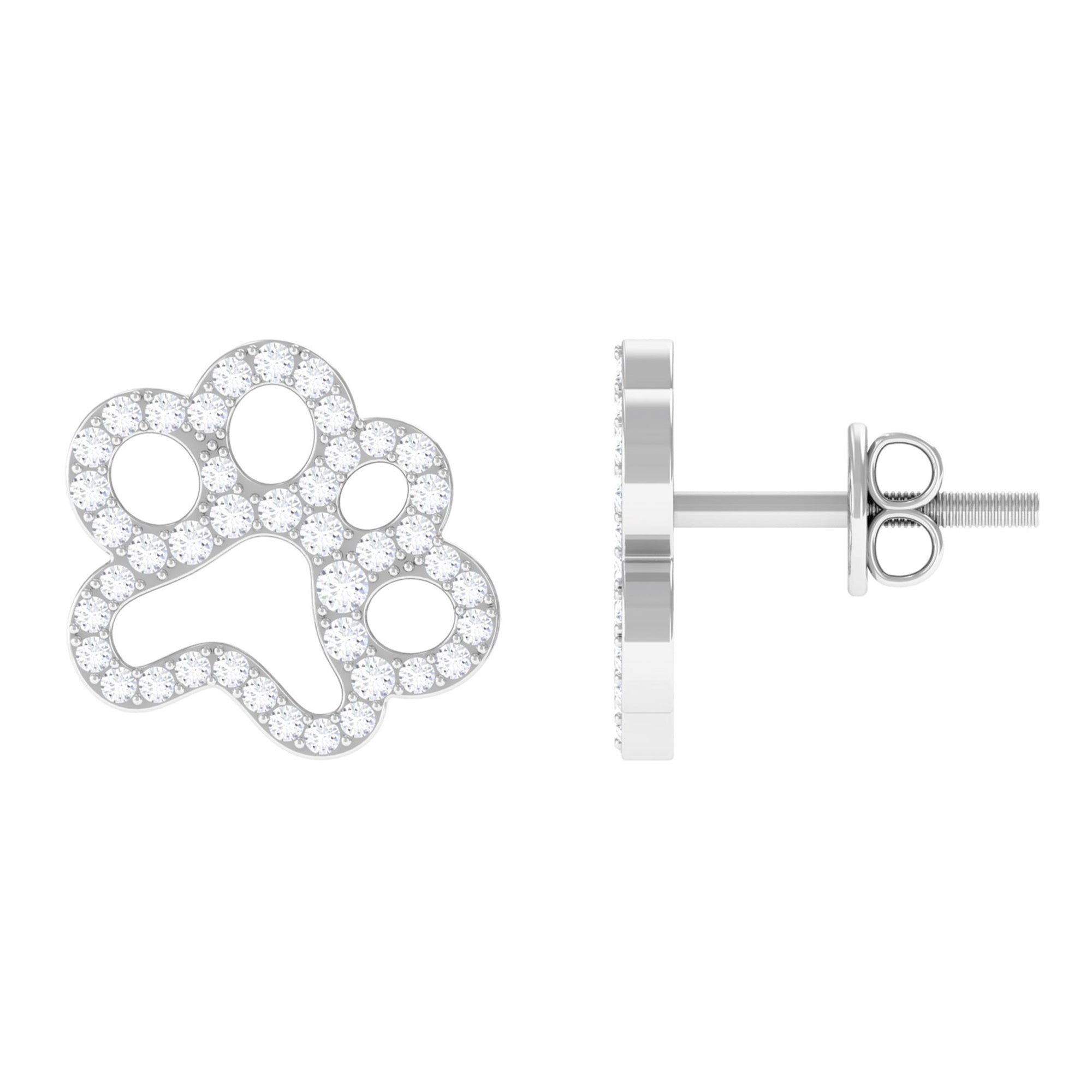 1/2 CT Moissanite Cute Paw Stud Earrings Moissanite - ( D-VS1 ) - Color and Clarity - Rosec Jewels