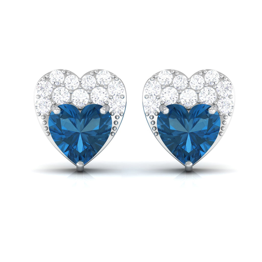 London Blue Topaz and Diamond Designer Heart Stud Earrings London Blue Topaz - ( AAA ) - Quality - Rosec Jewels