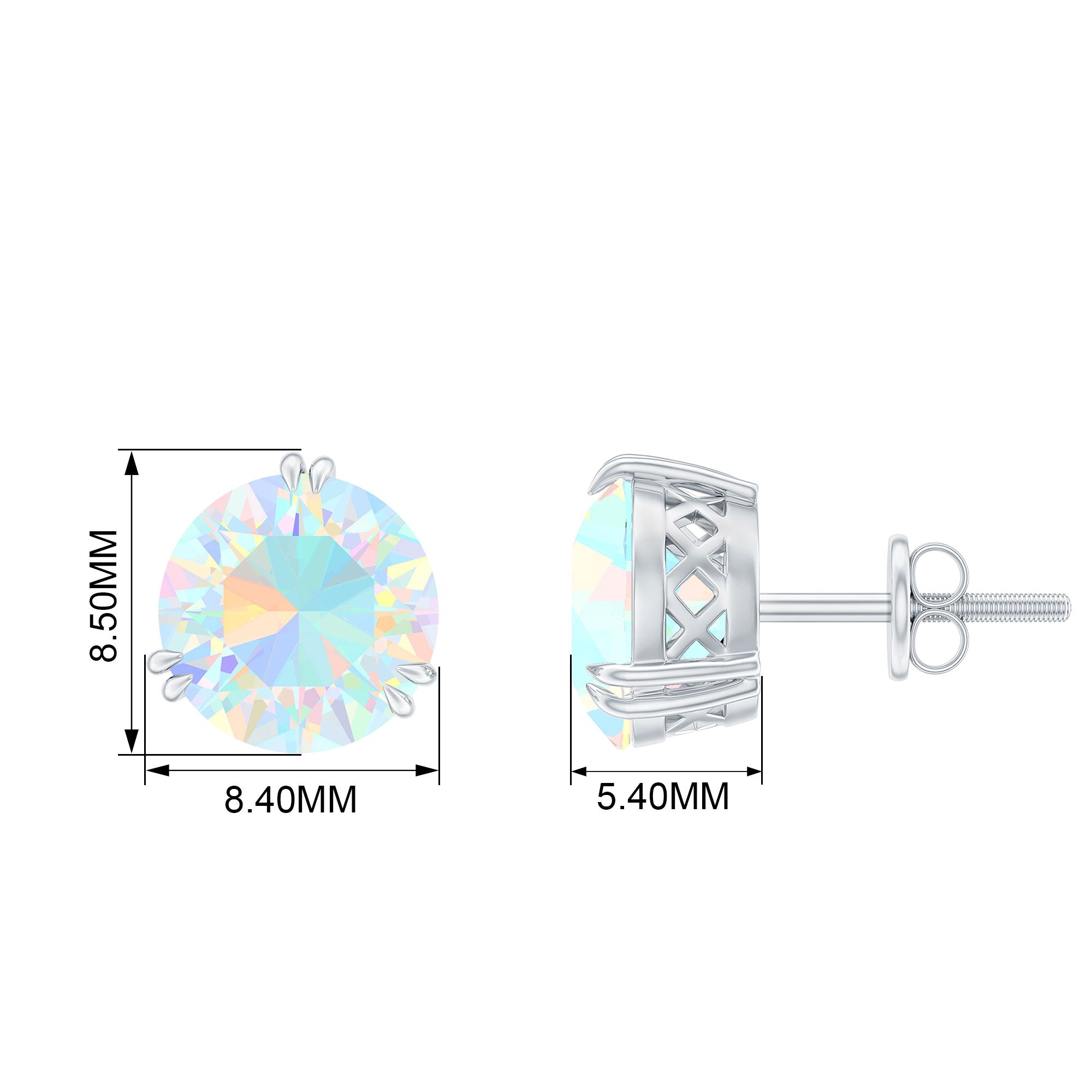 8 MM Ethiopian Opal Solitaire Silver Stud Earrings in Double Prong Setting Ethiopian Opal - ( AAA ) - Quality 92.5 Sterling Silver - Rosec Jewels