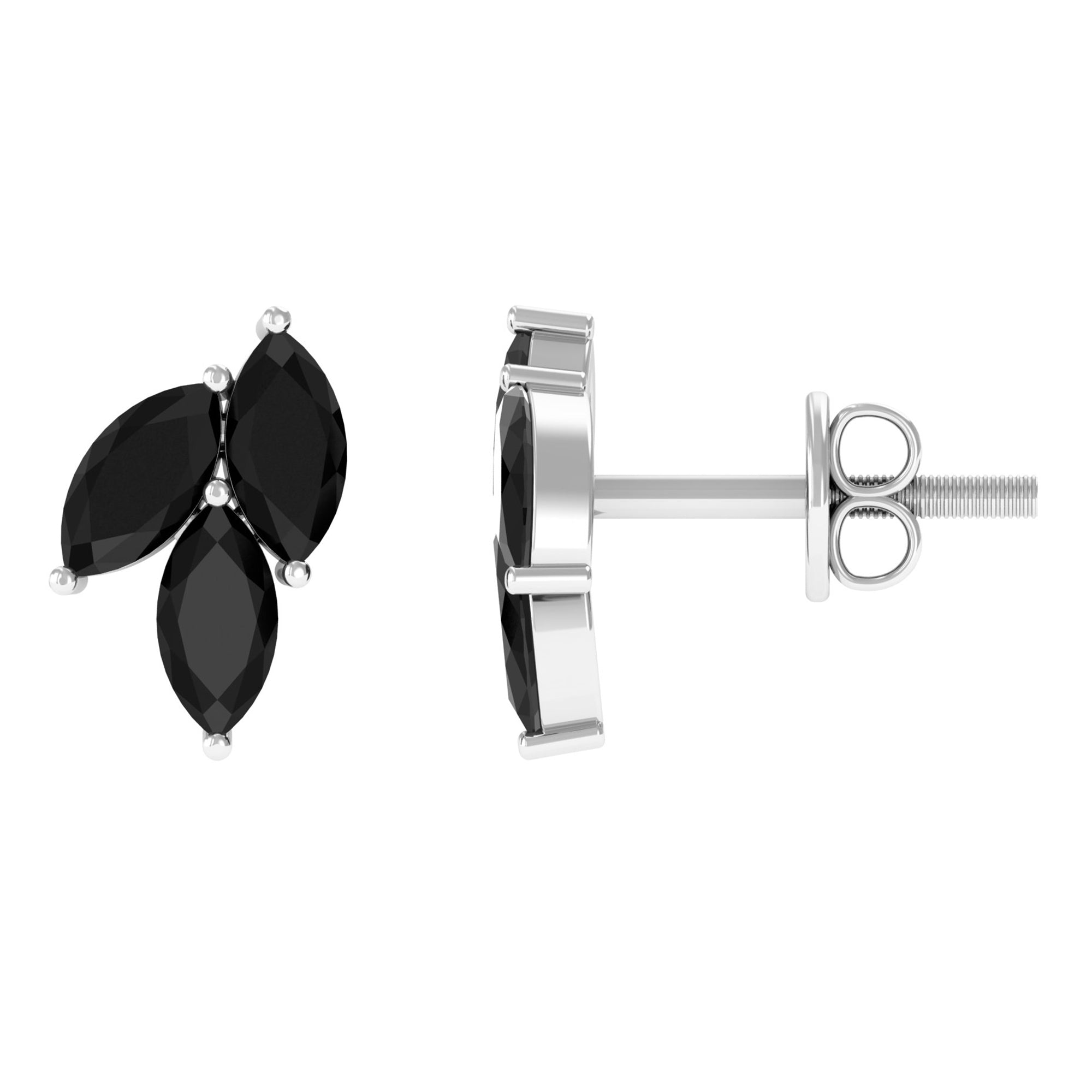 1.25 CT Marquise Black Spinel Leaf Cluster Stud Earrings in Prong Setting Black Spinel - ( AAA ) - Quality - Rosec Jewels