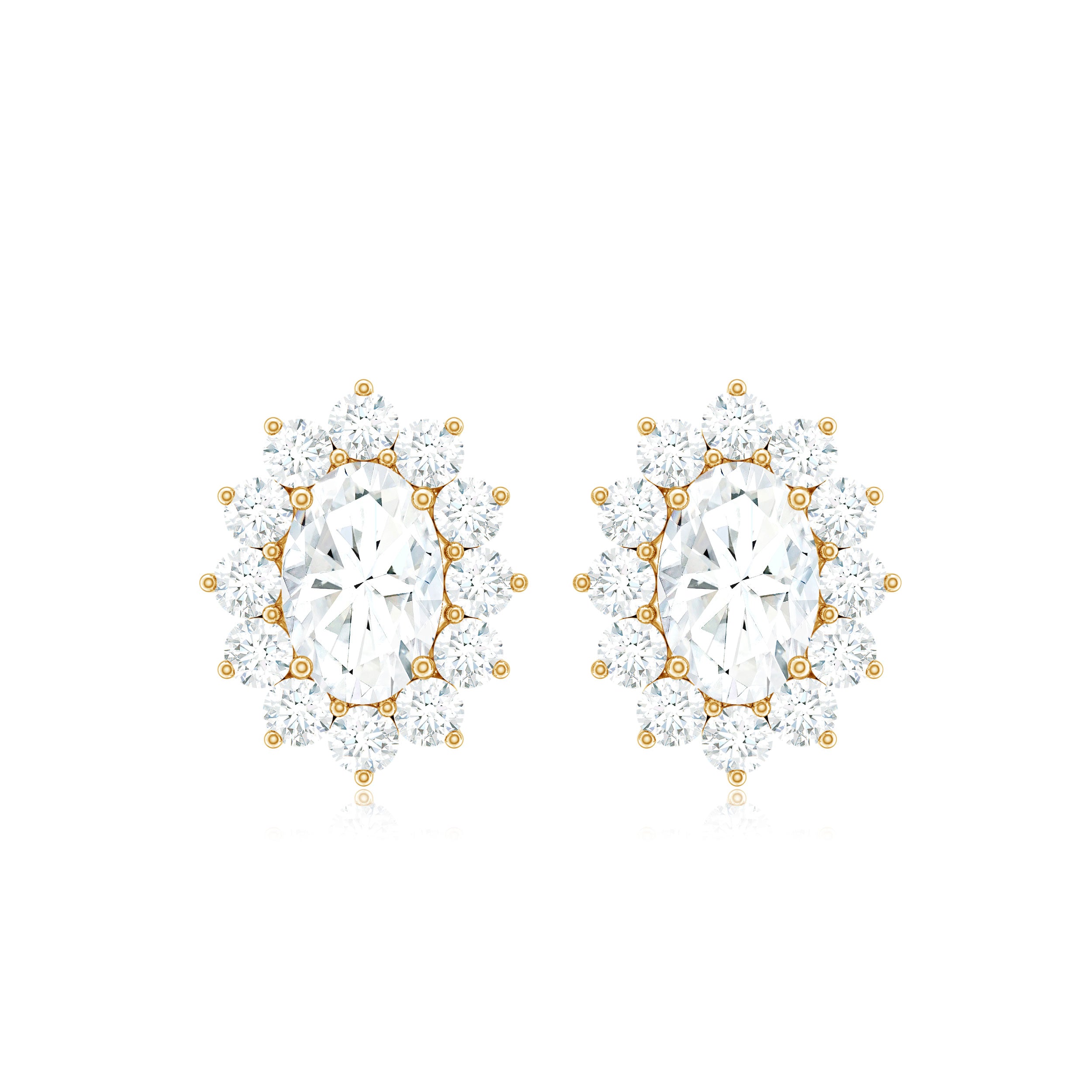 2.25 CT Oval Moissanite Classic Stud Earrings With Halo Moissanite - ( D-VS1 ) - Color and Clarity - Rosec Jewels