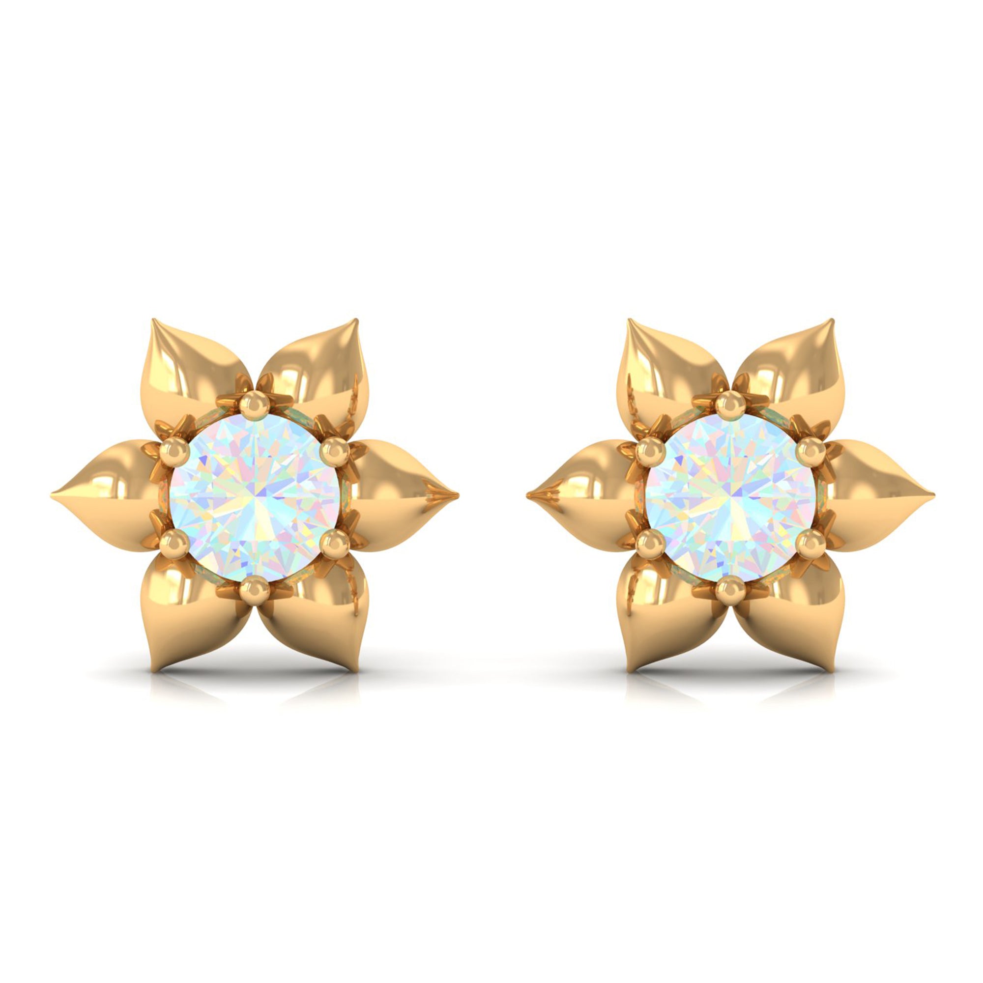 1/2 CT Round Ethiopian Opal Gold Flower Stud Earrings Ethiopian Opal - ( AAA ) - Quality - Rosec Jewels