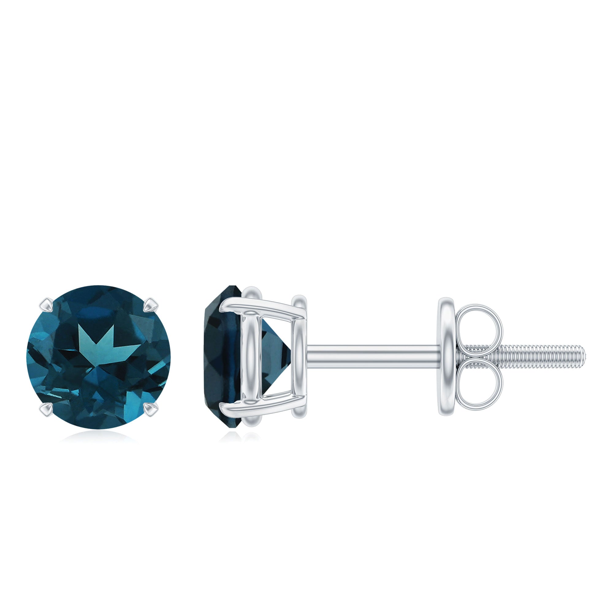 Round London Blue Topaz Stud Earrings For Women London Blue Topaz - ( AAA ) - Quality 92.5 Sterling Silver - Rosec Jewels