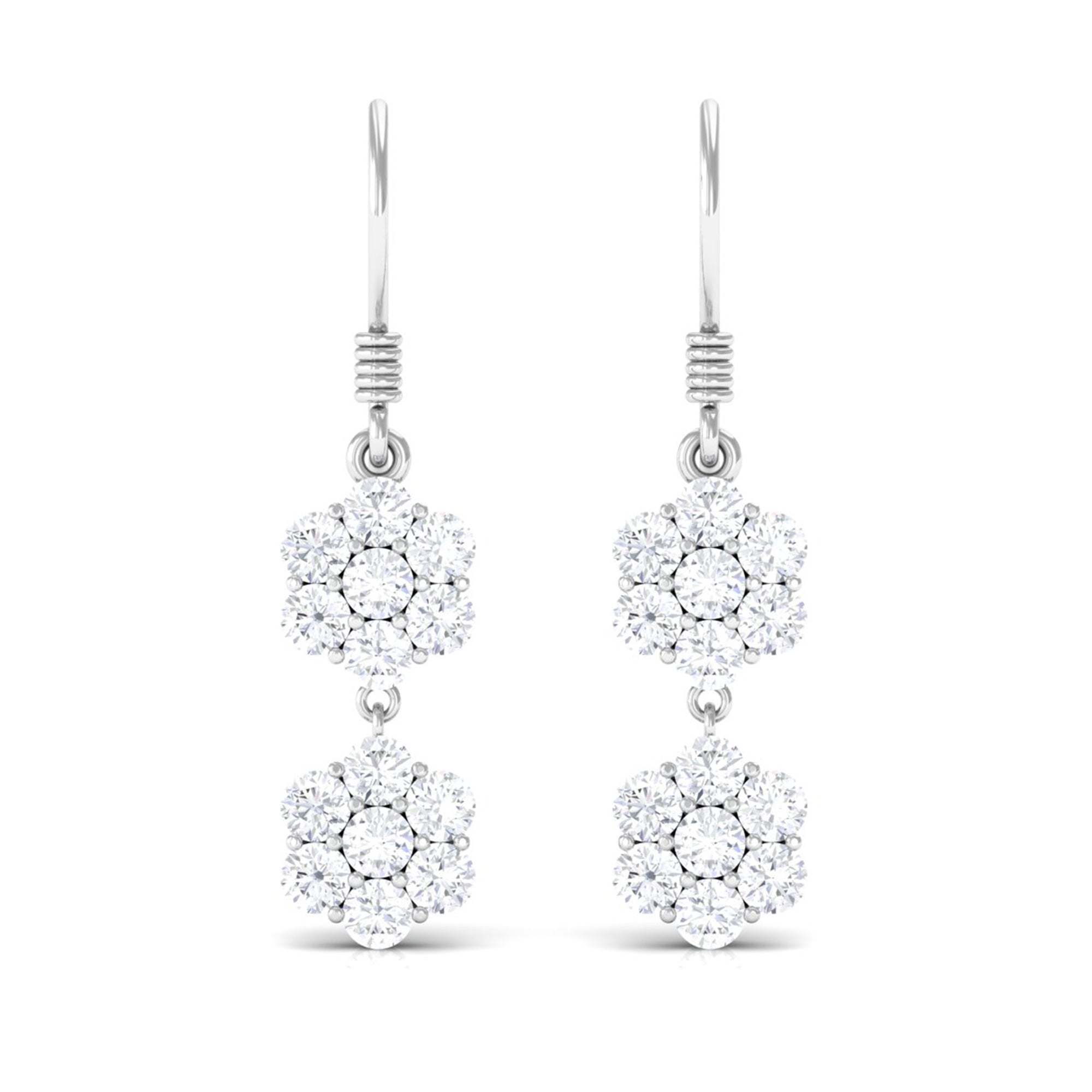 Round Cut Moissanite Twin Flower Dangle Earrings Moissanite - ( D-VS1 ) - Color and Clarity - Rosec Jewels