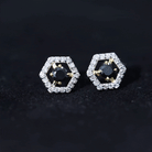 1 CT Minimal Black Spinel and Diamond Geometric Stud Earrings Black Spinel - ( AAA ) - Quality - Rosec Jewels