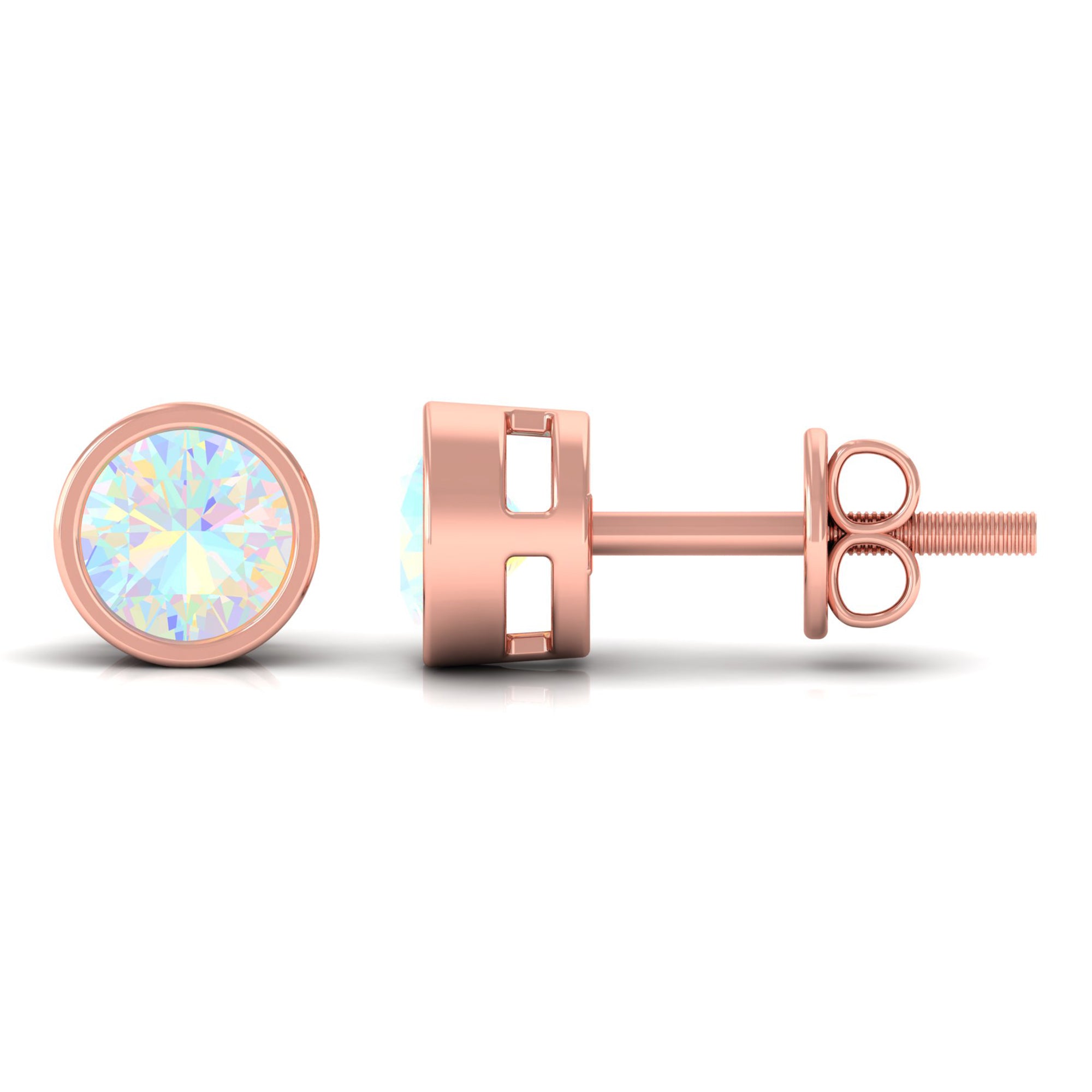 4 MM Round Cut Ethiopian Opal Solitaire Stud Earrings in Bezel Setting Ethiopian Opal - ( AAA ) - Quality - Rosec Jewels