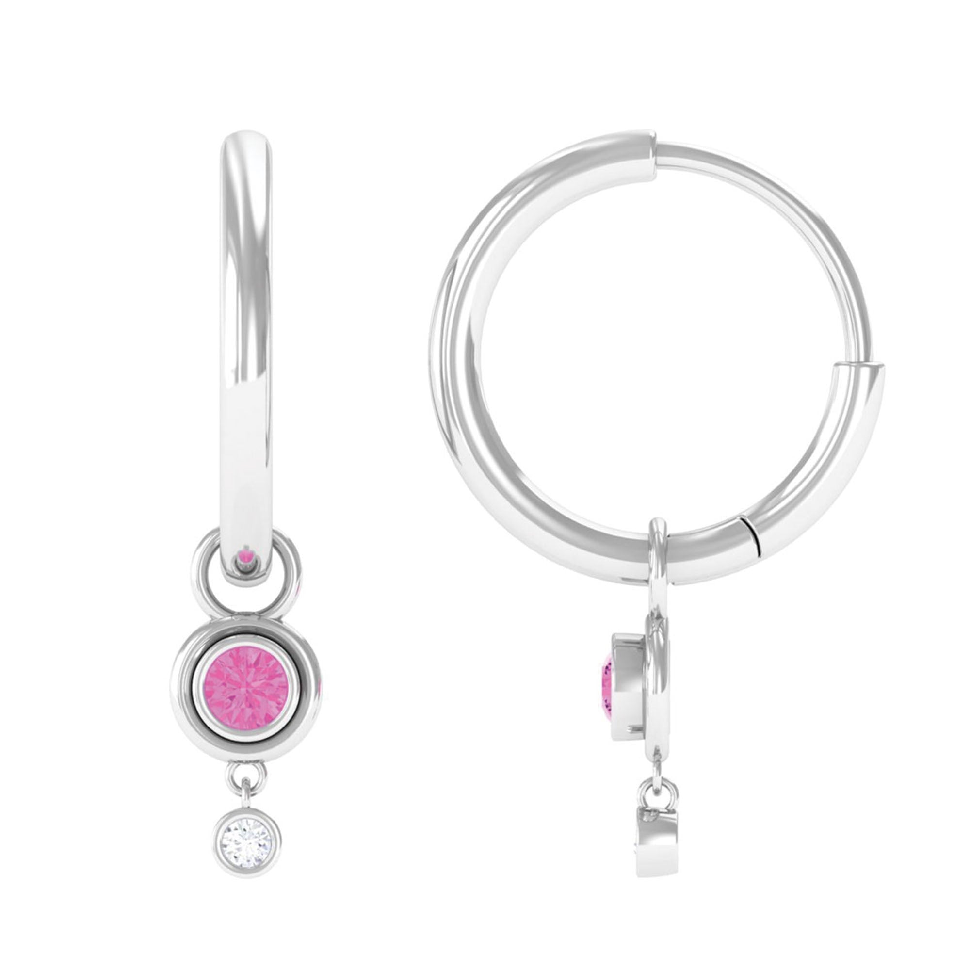0.25 CT Simple Pink Sapphire Hoop Drop Earrings with Diamond Pink Sapphire - ( AAA ) - Quality - Rosec Jewels