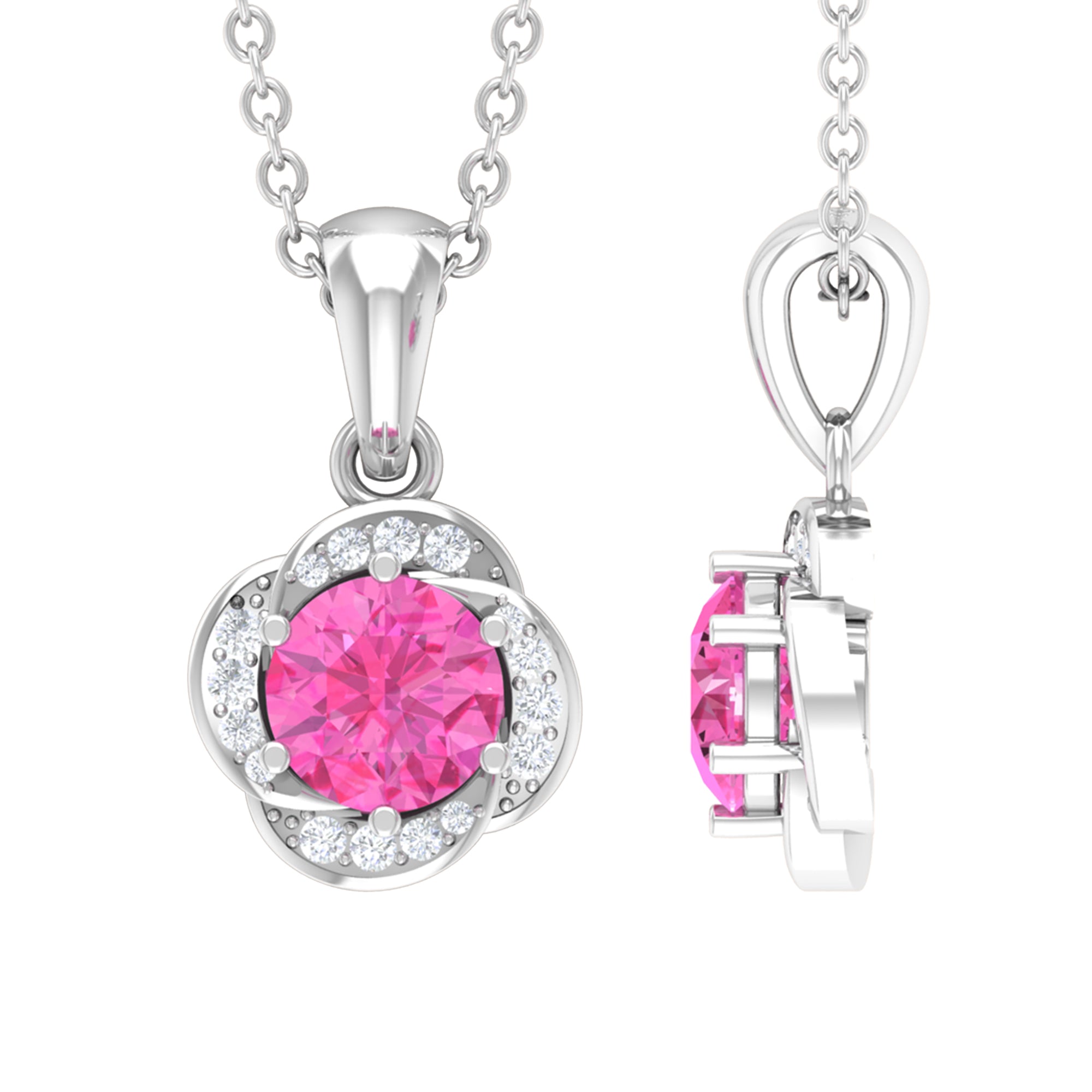 3/4 CT Pink Sapphire and Diamond Minimal Floral Pendant Pink Sapphire - ( AAA ) - Quality - Rosec Jewels