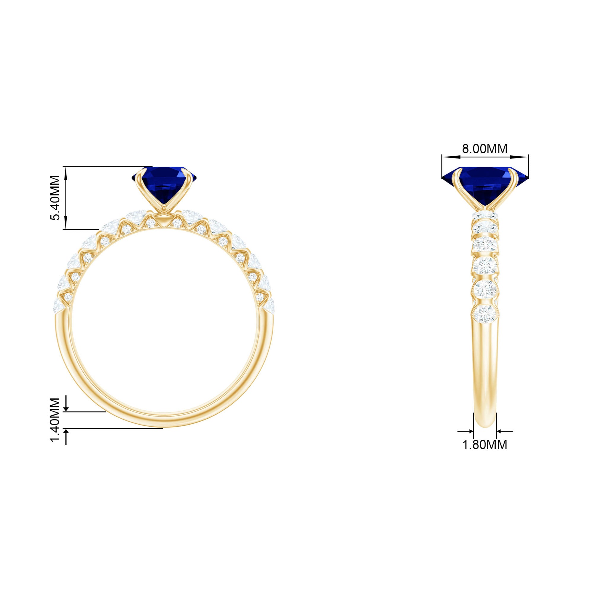 2.25 CT Oval Cut Created Blue Sapphire Solitaire and Diamond Side Stones Lab Created Blue Sapphire - ( AAAA ) - Quality - Rosec Jewels