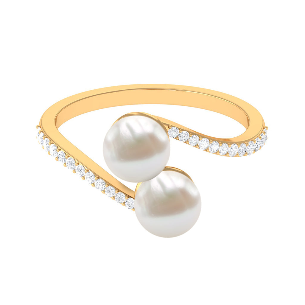 Moi et Toi Freshwater Pearl Bypass Ring with Diamond Freshwater Pearl - ( AAA ) - Quality - Rosec Jewels