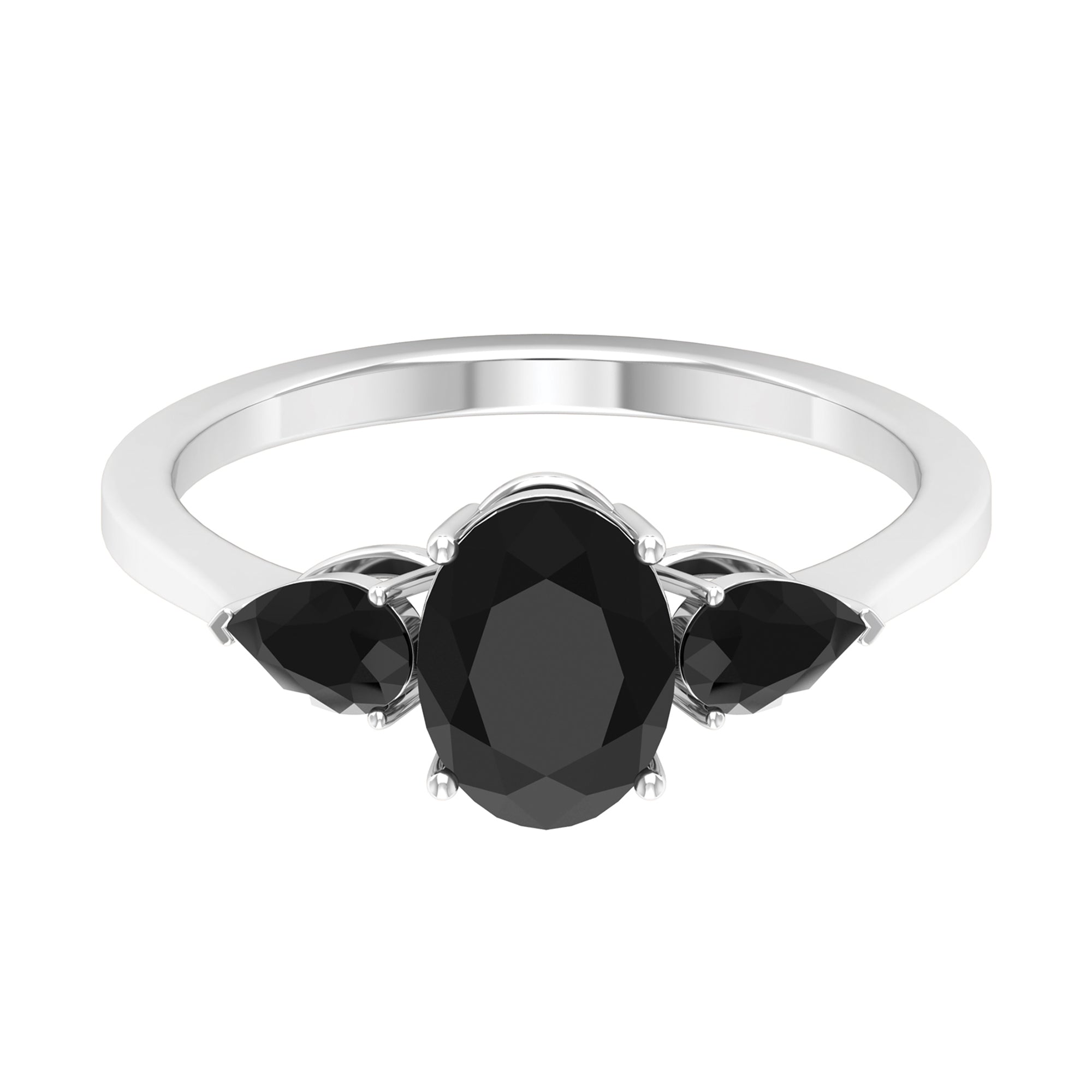 1.50 CT Three Stone Black Onyx Ring Black Onyx - ( AAA ) - Quality - Rosec Jewels