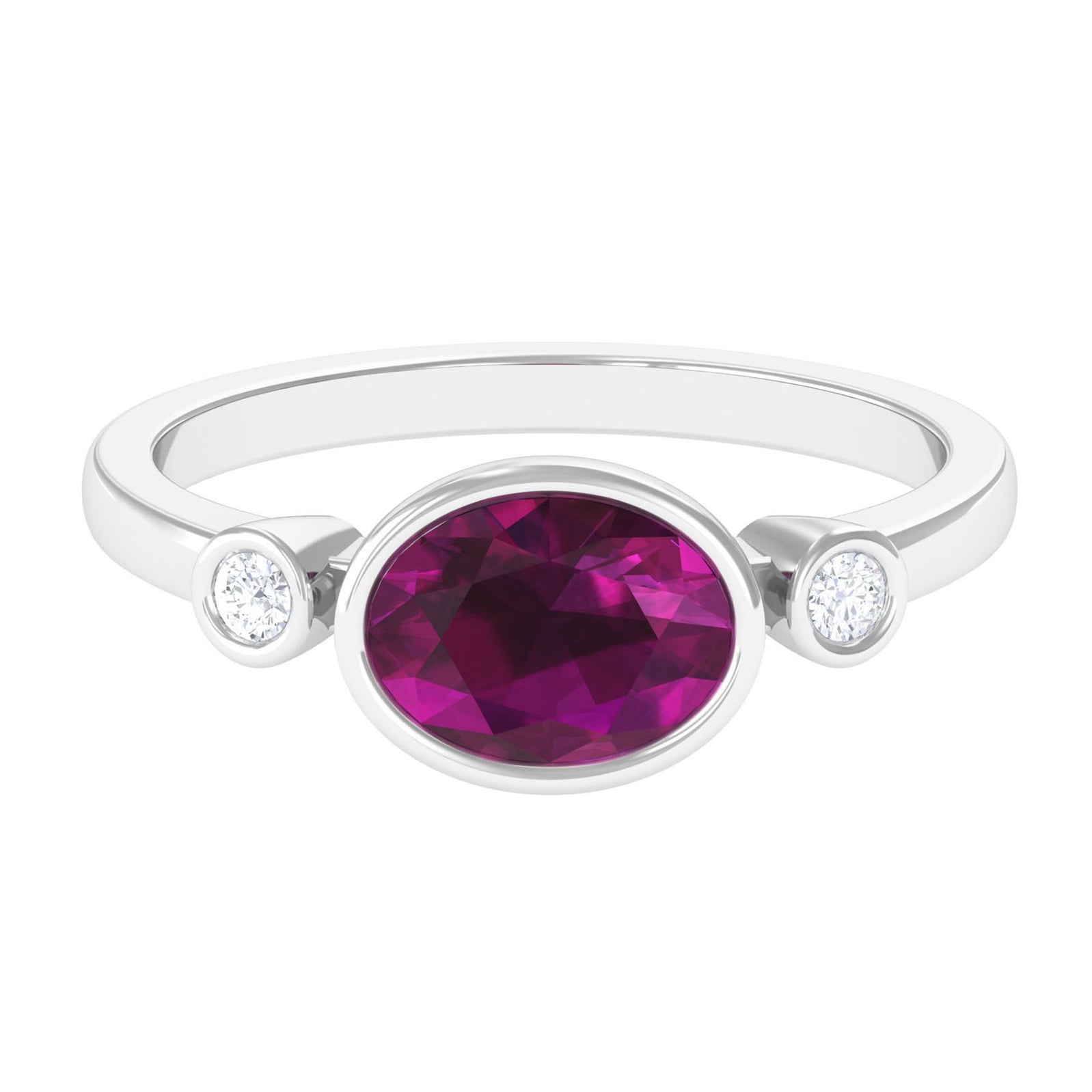 1.75 CT Oval Cut Rhodolite East West Ring with Diamond Stones Rhodolite - ( AAA ) - Quality - Rosec Jewels