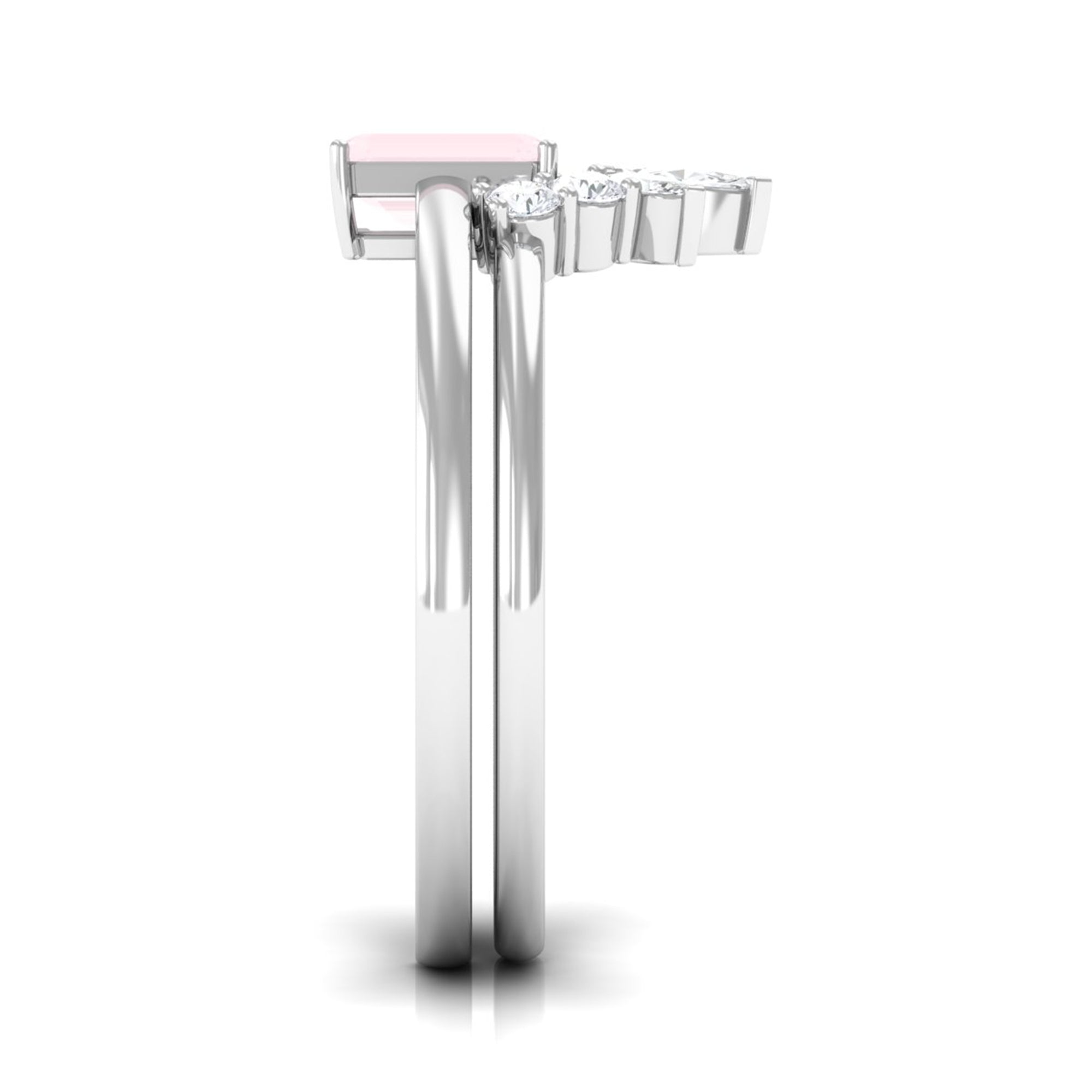 Octagon Cut Rose Quartz Wedding Ring Set with Diamond Rose Quartz - ( AAA ) - Quality - Rosec Jewels