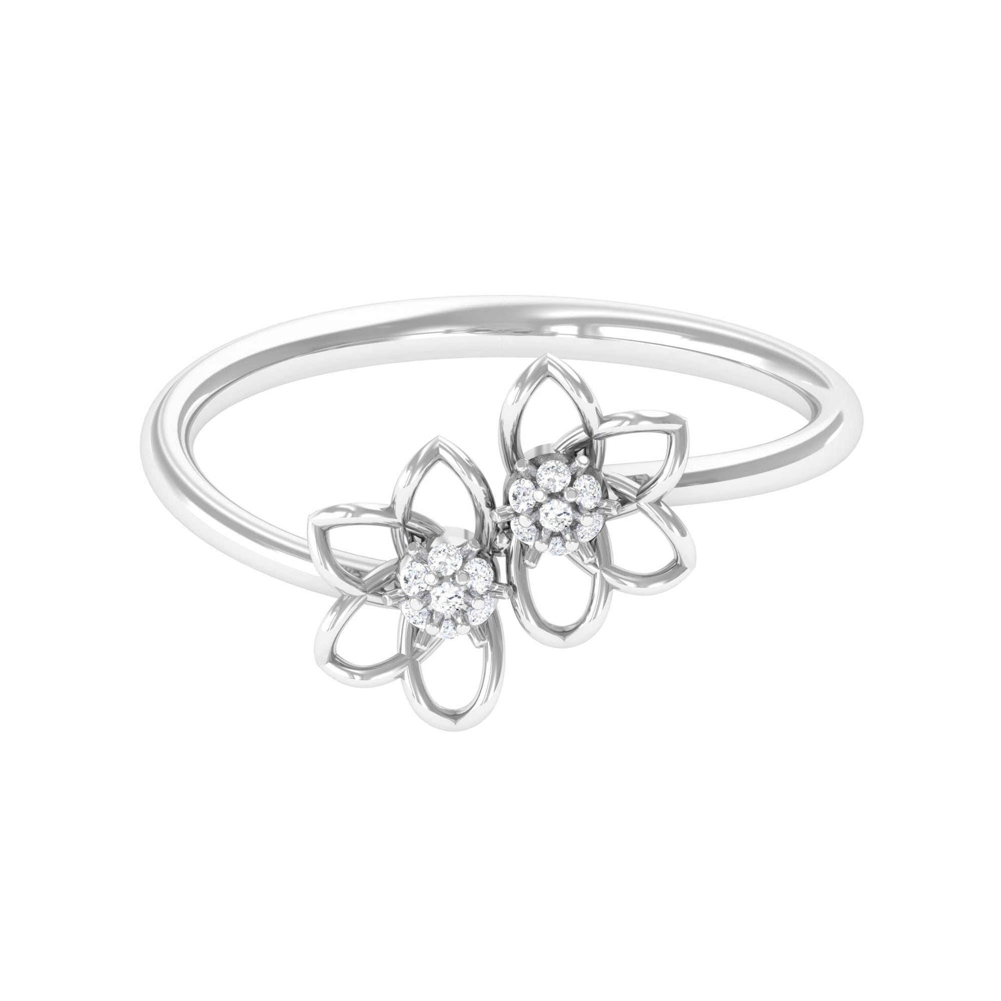 Illusion Set Diamond Twin Floral Promise Ring Diamond - ( HI-SI ) - Color and Clarity - Rosec Jewels
