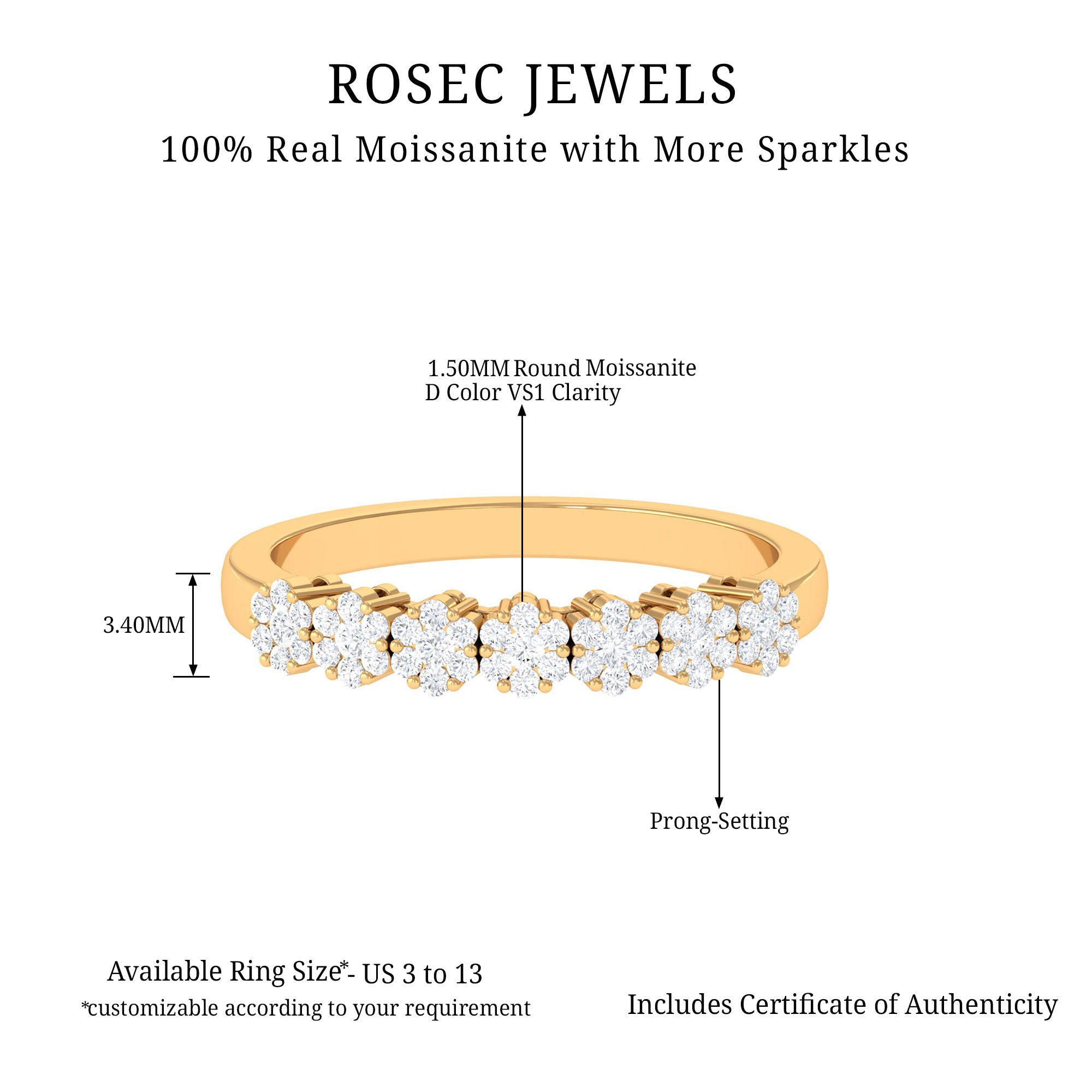 1/2 CT Minimal Moissanite Cluster Anniversary Ring Moissanite - ( D-VS1 ) - Color and Clarity - Rosec Jewels
