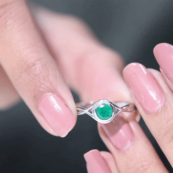 5 MM Round Cut Solitaire Emerald Ring in Bezel Setting with Crossover Shank Emerald - ( AAA ) - Quality - Rosec Jewels