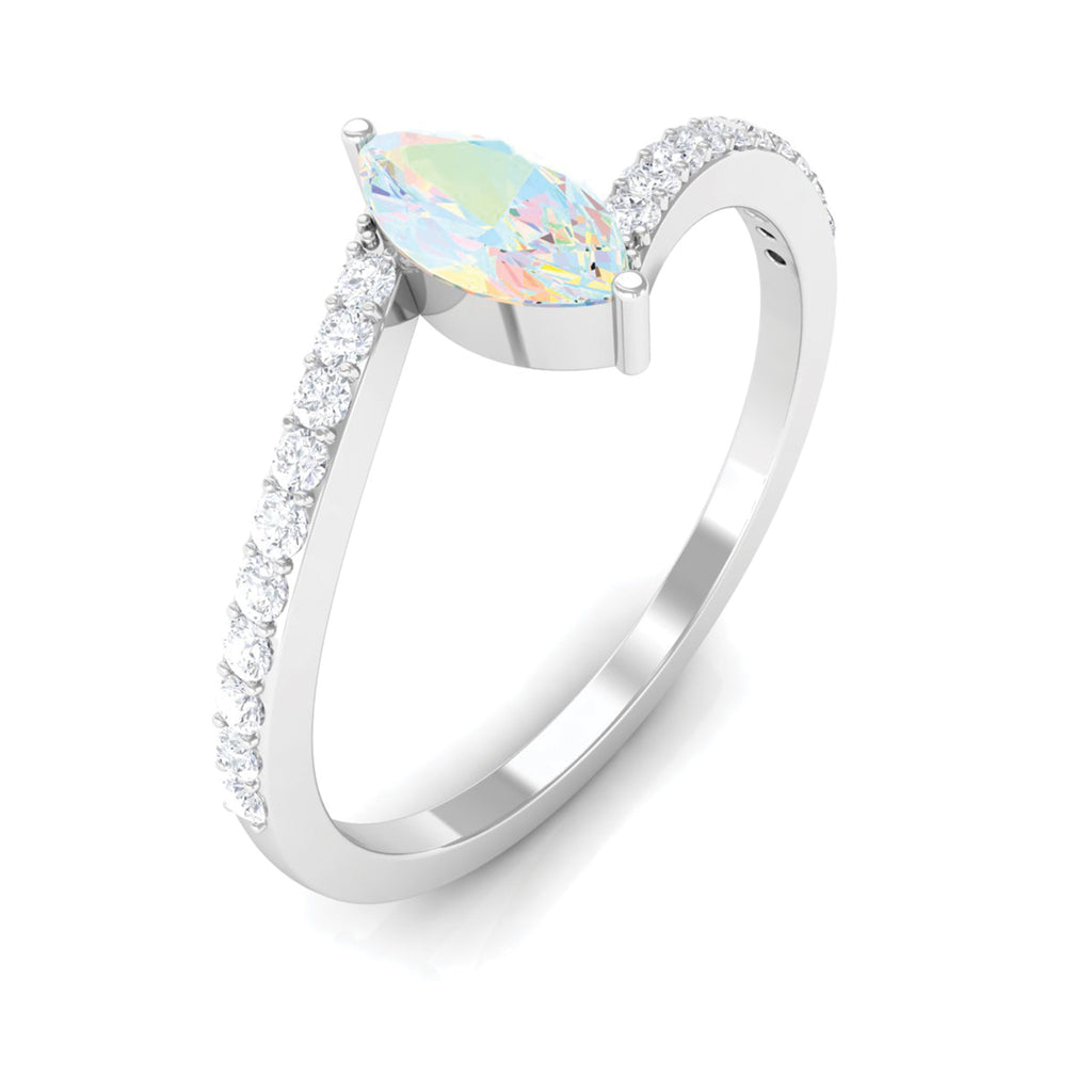 1/2 CT Marquise Cut Ethiopian Opal Minimal Solitaire Ring with Bypass Diamond Ethiopian Opal - ( AAA ) - Quality - Rosec Jewels