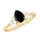 Pear Shaped Black Diamond and Diamond Solitaire Trio Ring Black Diamond - ( AAA ) - Quality - Rosec Jewels