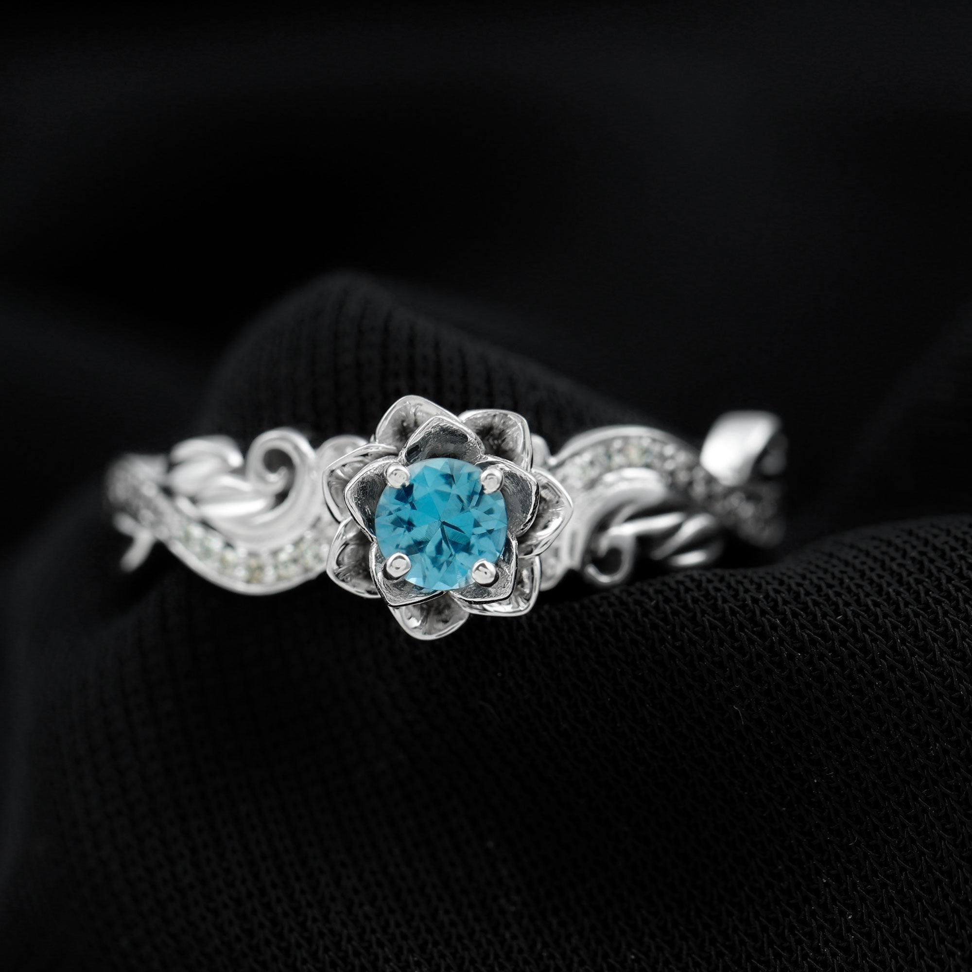 Flower Inspired London Blue Topaz and Diamond Engagement Ring London Blue Topaz - ( AAA ) - Quality - Rosec Jewels