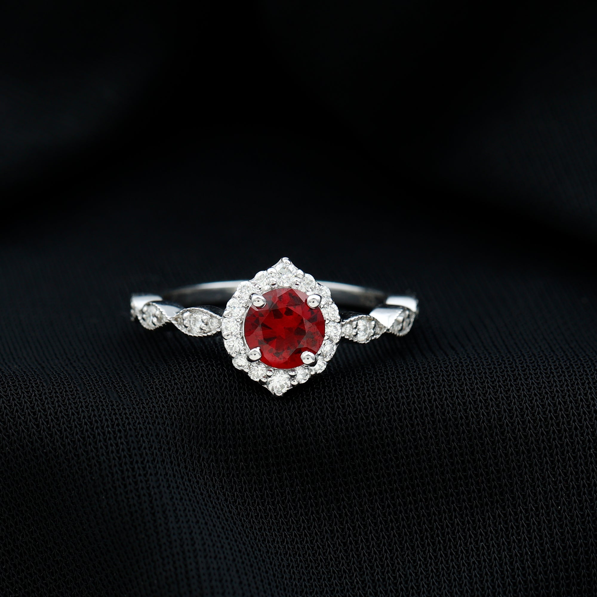 2 CT Vintage Style Created Ruby Engagement Ring with Moissanite Lab Created Ruby - ( AAAA ) - Quality - Rosec Jewels