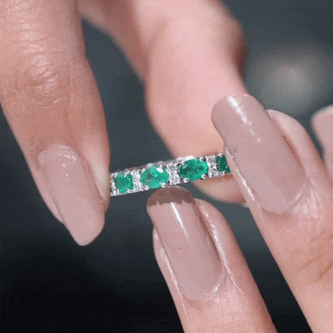 Oval Cut Green Emerald Eternity Band Ring with Diamond Emerald - ( AAA ) - Quality - Rosec Jewels