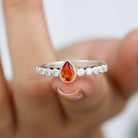Beaded Bezel Set Pear Cut Orange Sapphire Ring with Diamond Orange Sapphire - ( AAA ) - Quality - Rosec Jewels