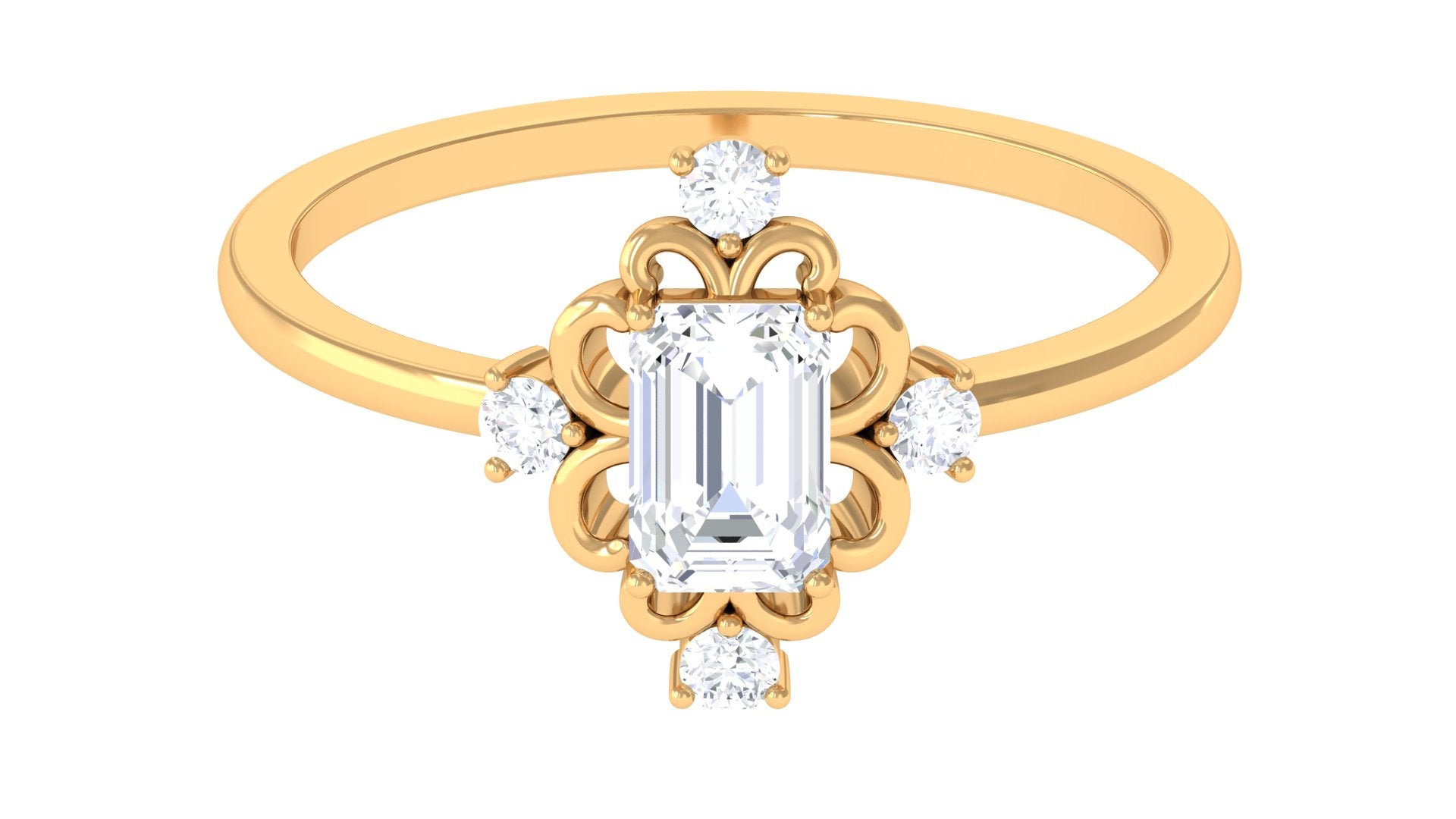 1 CT Solitaire Zircon Vintage Engagement Ring in Gold Zircon - ( AAAA ) - Quality - Rosec Jewels