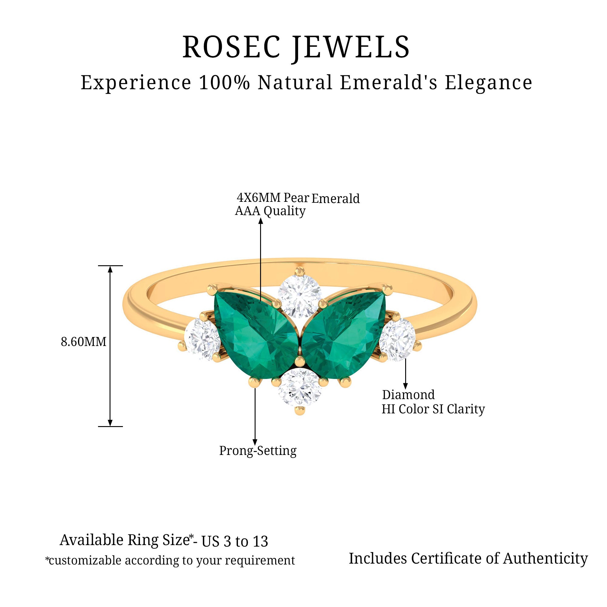 Pear Shape Emerald and Diamond Cluster Promise Ring Emerald - ( AAA ) - Quality - Rosec Jewels
