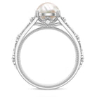 7.5 CT Freshwater Pearl Solitaire with Diamond Engagement Ring Freshwater Pearl - ( AAA ) - Quality - Rosec Jewels