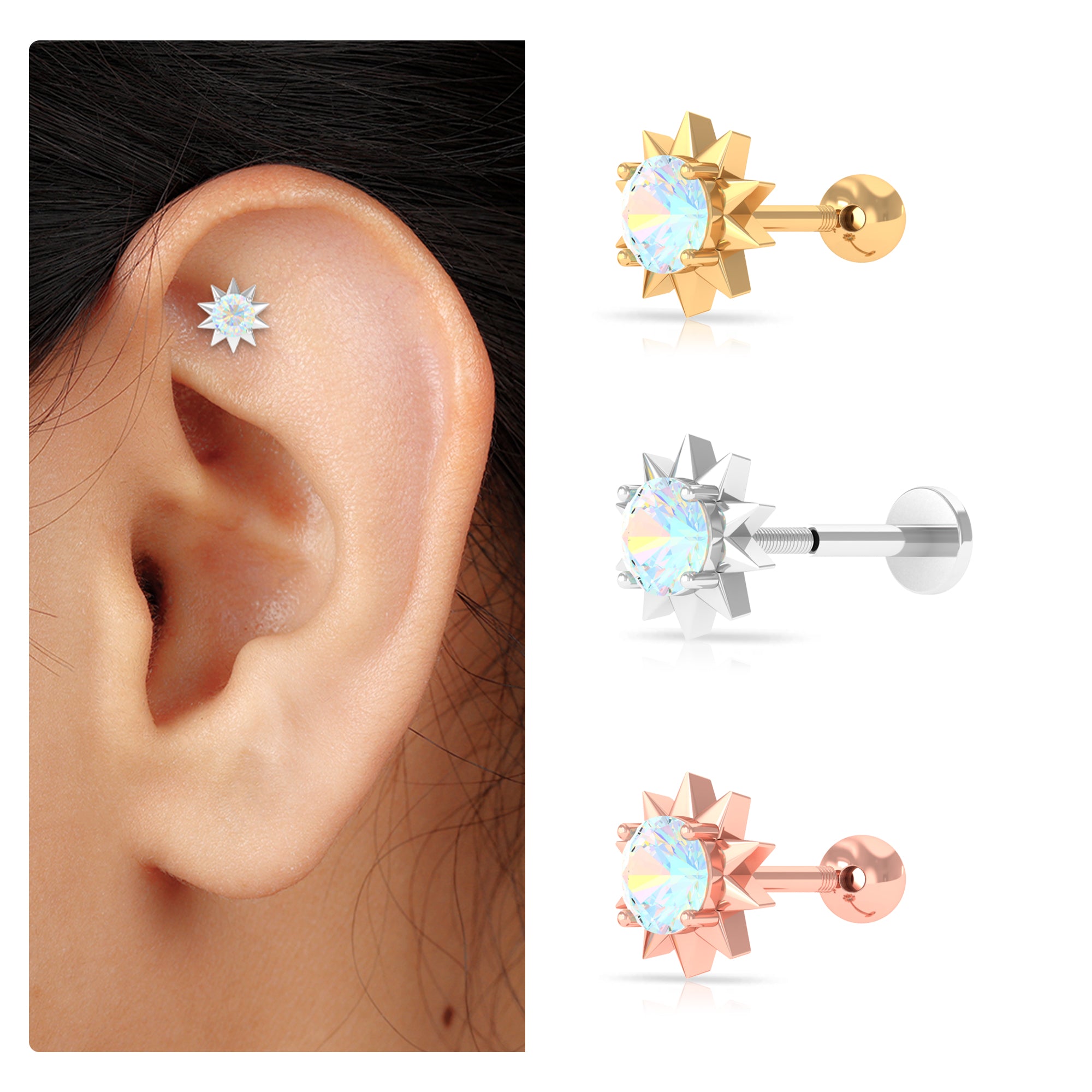 Round Ethiopian Opal Sunburst Helix Earring Ethiopian Opal - ( AAA ) - Quality - Rosec Jewels