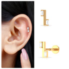 Baguette Cut Moissanite Gold Bar Tragus Earring Moissanite - ( D-VS1 ) - Color and Clarity - Rosec Jewels