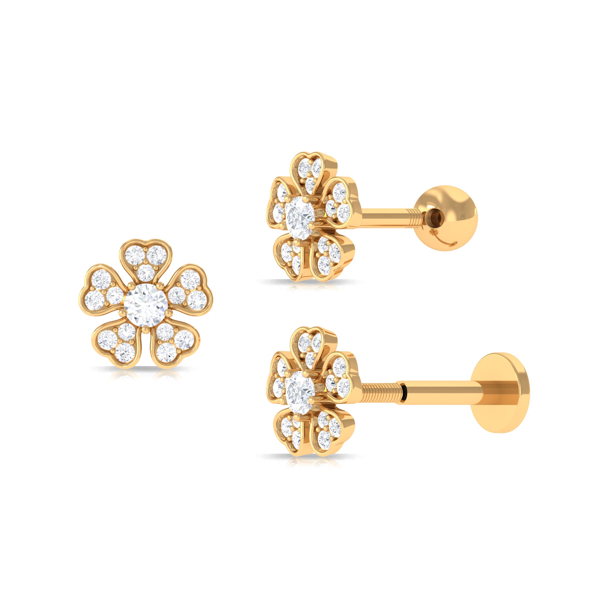 Moissanite Floral Earring for Helix Piercing Moissanite - ( D-VS1 ) - Color and Clarity - Rosec Jewels
