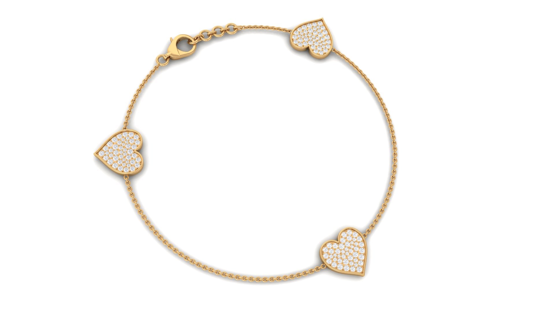 1.25 CT Cubic Zirconia Station Chain Heart Bracelet in Gold Zircon - ( AAAA ) - Quality - Rosec Jewels