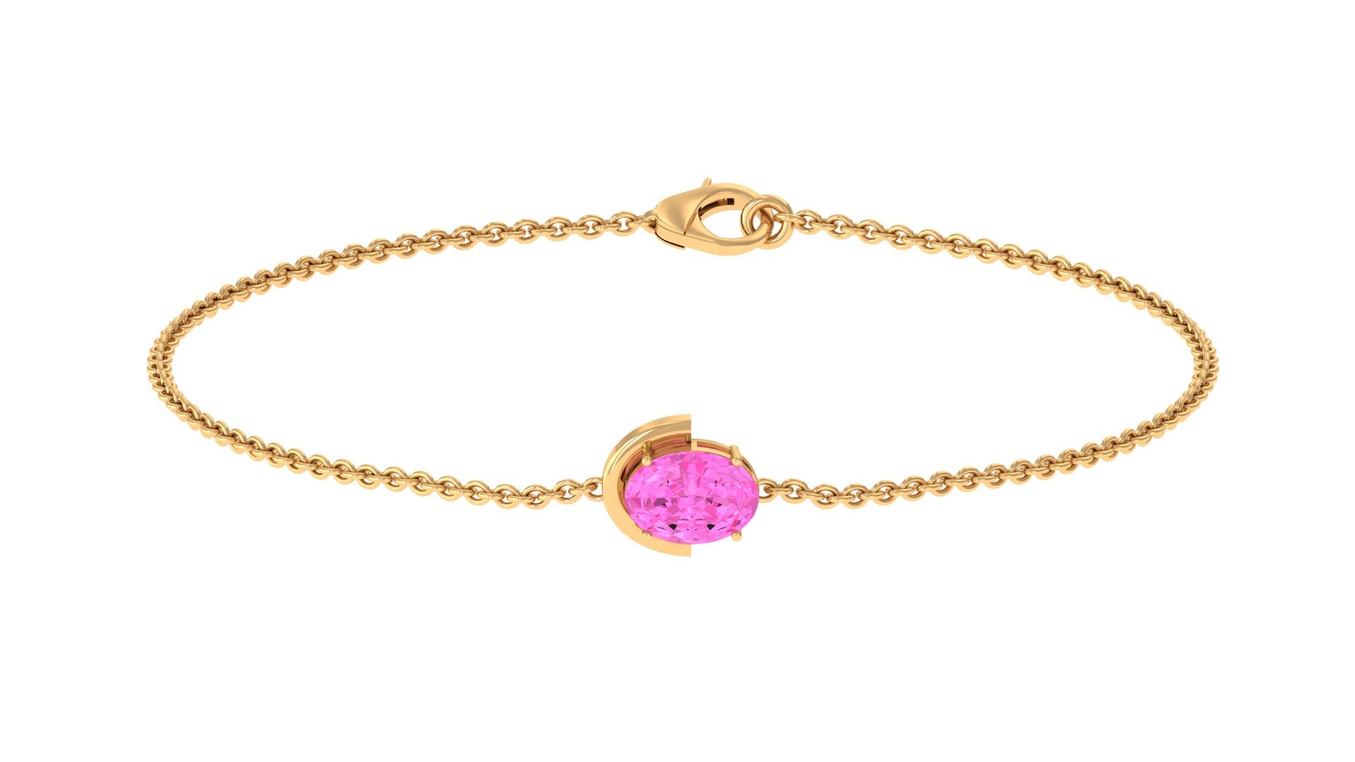 Oval Shape Solitaire Pink Sapphire East West Bracelet Pink Sapphire - ( AAA ) - Quality - Rosec Jewels