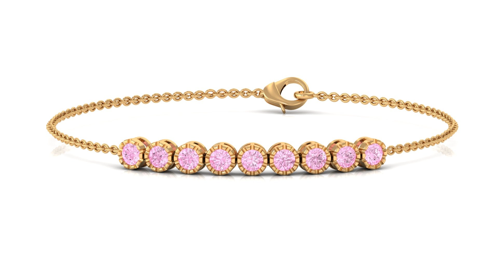 Milgrain Bezel Set Round Pink Sapphire Nine Stone Chain Bracelet Pink Sapphire - ( AAA ) - Quality - Rosec Jewels