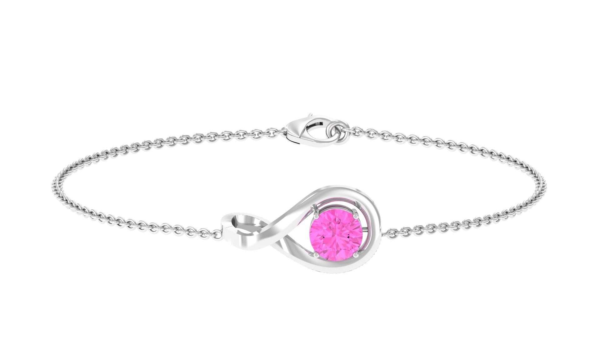 Simple Round Pink Sapphire Infinity Chain Bracelet Pink Sapphire - ( AAA ) - Quality - Rosec Jewels