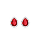 5X7 MM Pear Cut Created Ruby Classic Stud Earring with Diamond Accent Lab Created Ruby - ( AAAA ) - Quality - Rosec Jewels