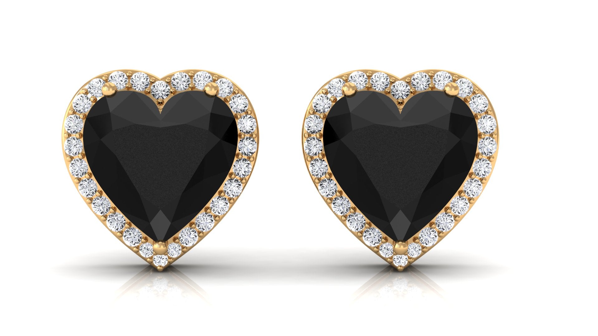 Heart Shaped Black Spinel Stud Earrings With Diamond Halo Black Spinel - ( AAA ) - Quality - Rosec Jewels