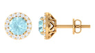 Real Swiss Blue Topaz and Diamond Halo Stud Earrings Sky Blue Topaz - ( AAA ) - Quality - Rosec Jewels