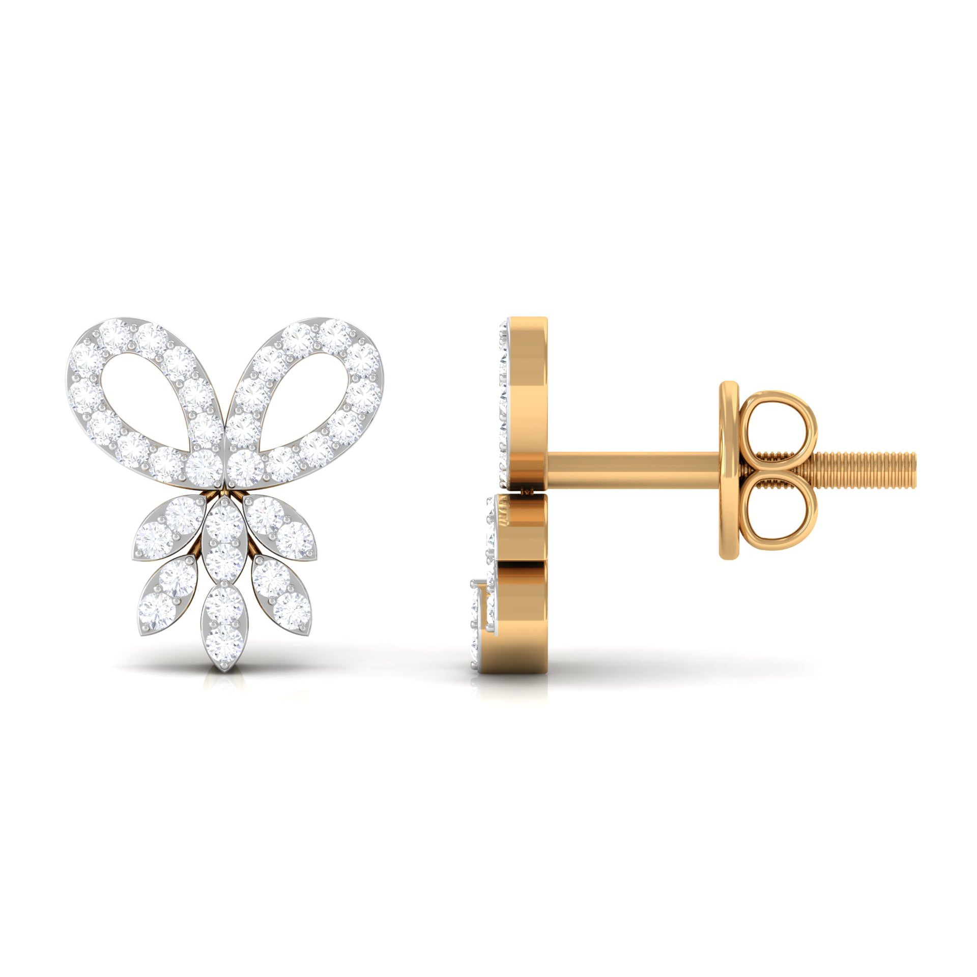 1/4 CT Pave Diamond Gold Bow Stud Earrings Diamond - ( HI-SI ) - Color and Clarity - Rosec Jewels