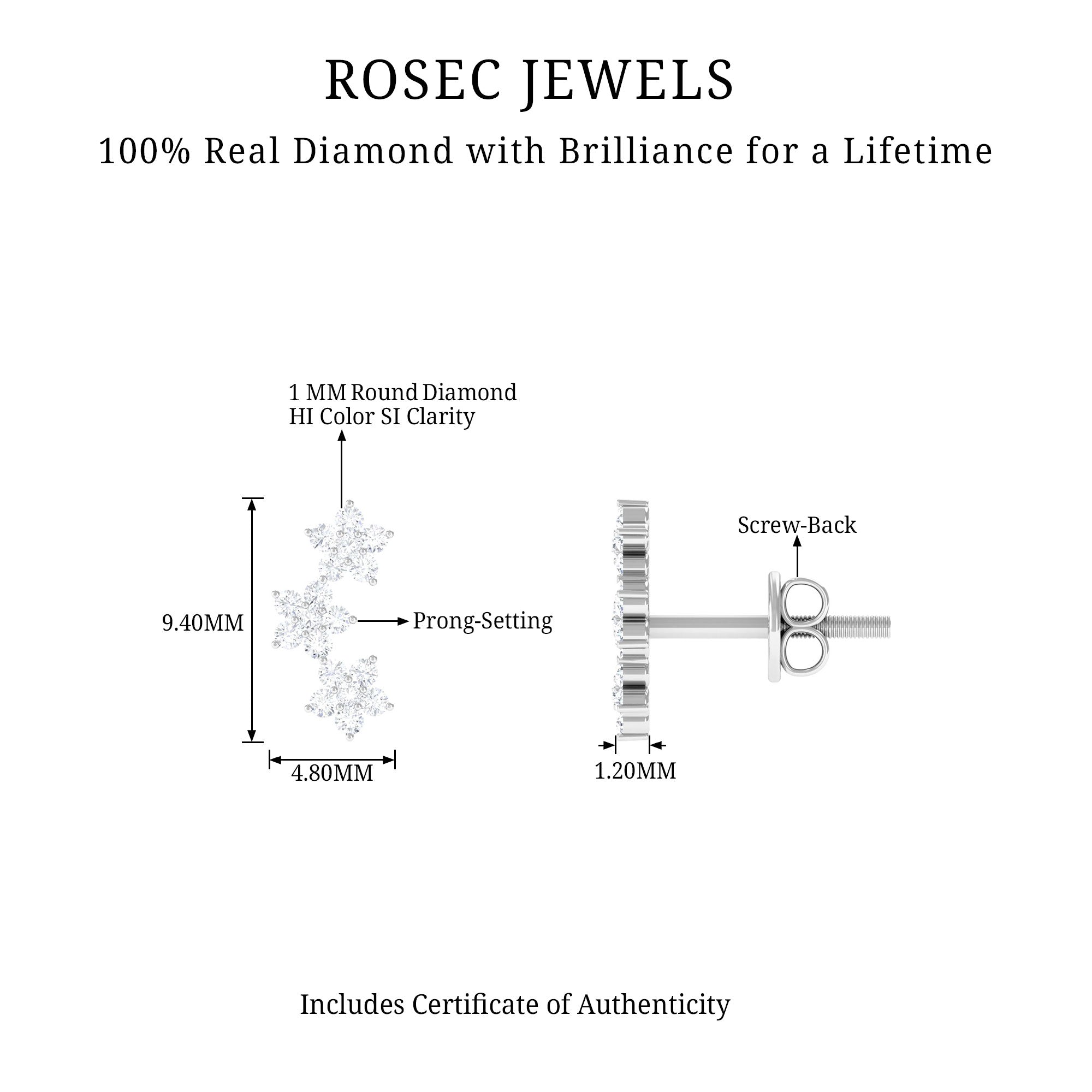 Round Diamond Floral Crawler Earrings Diamond - ( HI-SI ) - Color and Clarity - Rosec Jewels