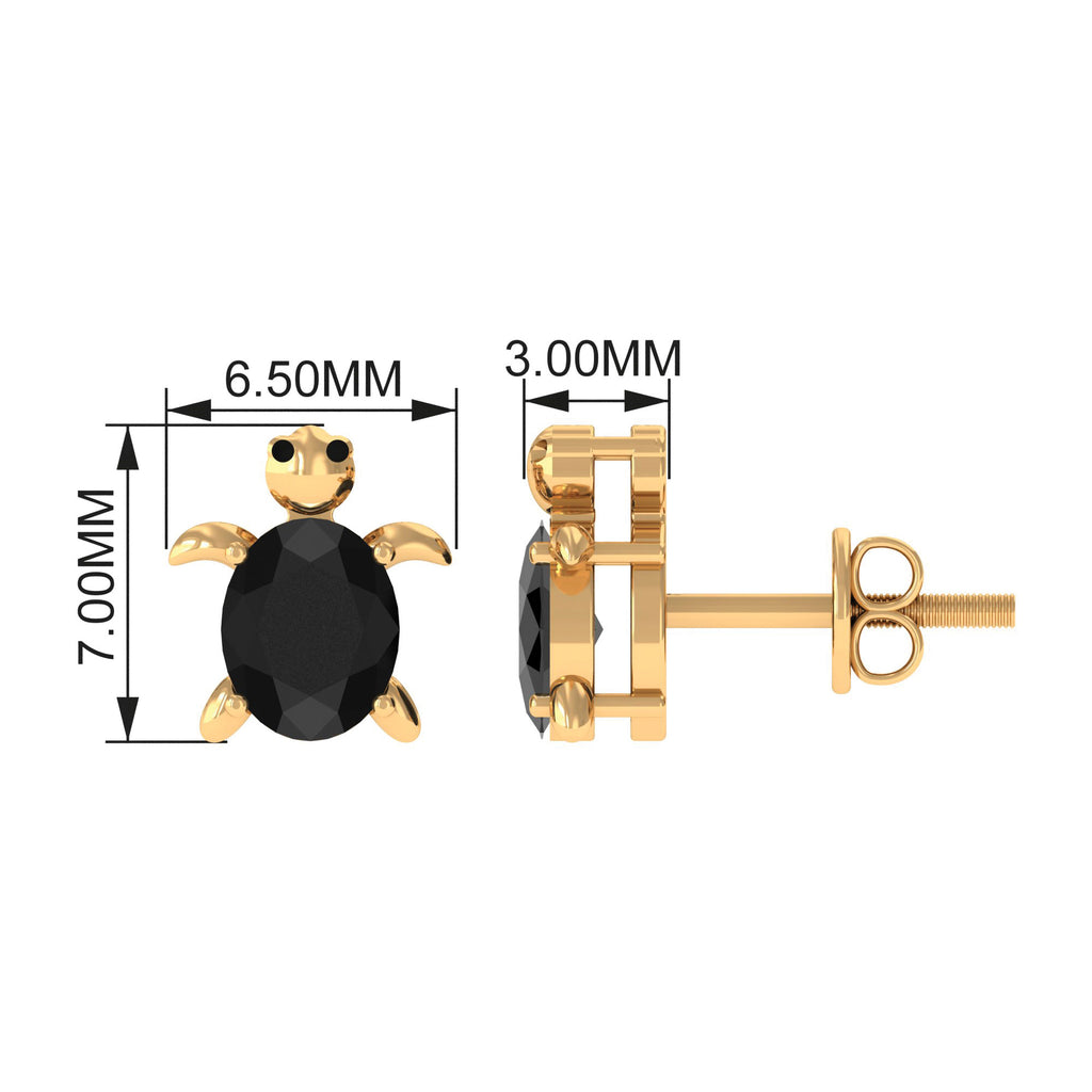 0.75 CT Oval Cut Created Black Diamond Turtle Stud Earrings Lab Created Black Diamond - ( AAAA ) - Quality - Rosec Jewels