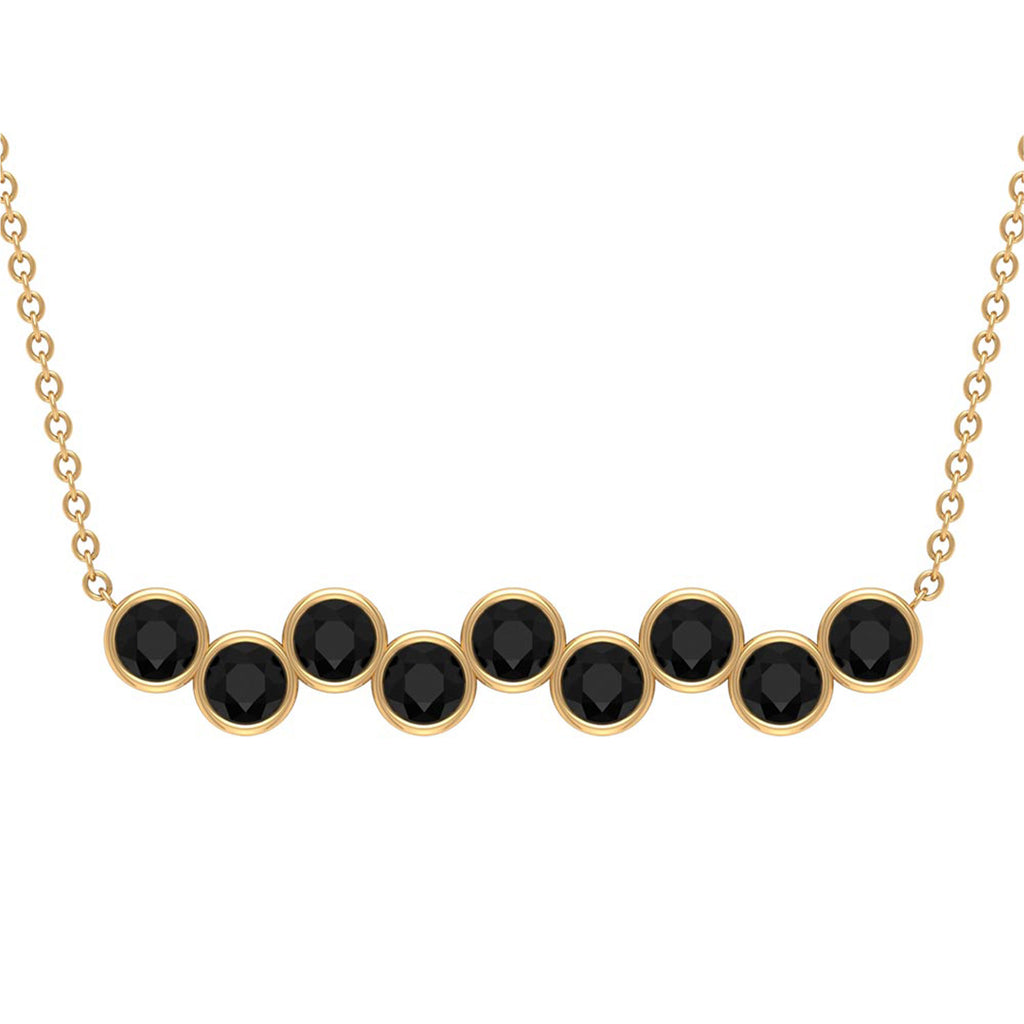 9 Stone Black Onyx Bar Necklace in Bezel Setting Black Onyx - ( AAA ) - Quality - Rosec Jewels