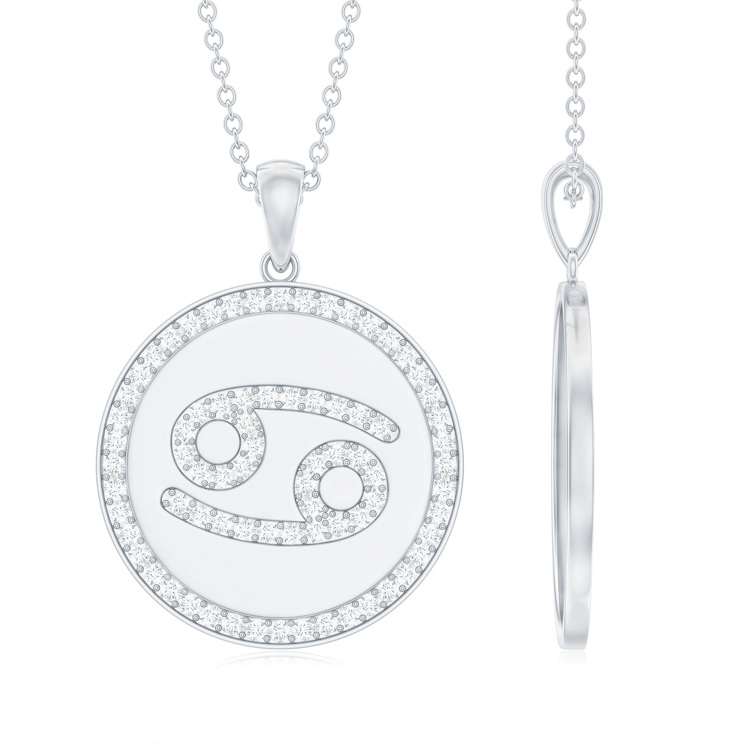 Moissanite Cancer Constellation Disc Pendant Moissanite - ( D-VS1 ) - Color and Clarity - Rosec Jewels