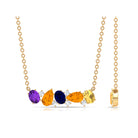 Classic Multi Gemstone Bar Necklace in Gold with Moissanite Amethyst - ( AAA ) - Quality - Rosec Jewels