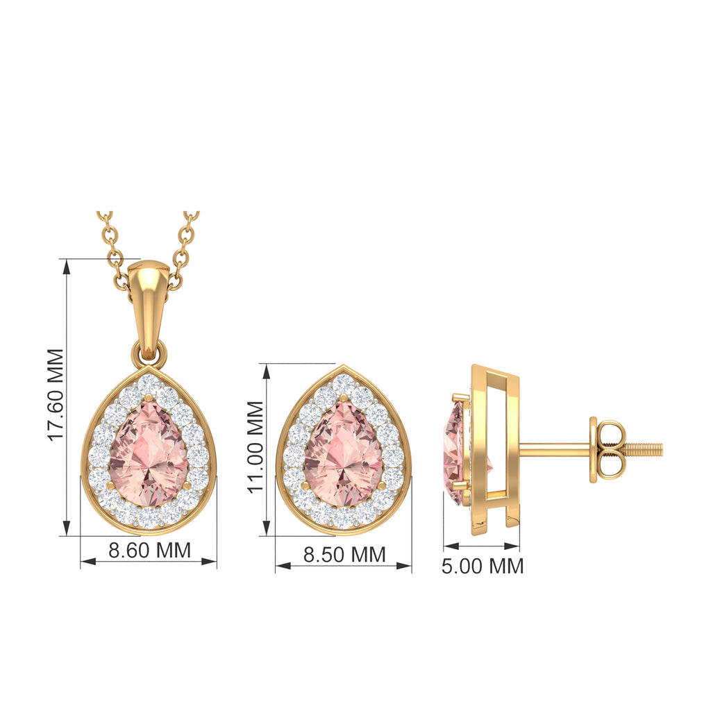 3 CT Pear Cut Peach Morganite Jewelry Set with Moissanite Morganite - ( AAA ) - Quality - Rosec Jewels