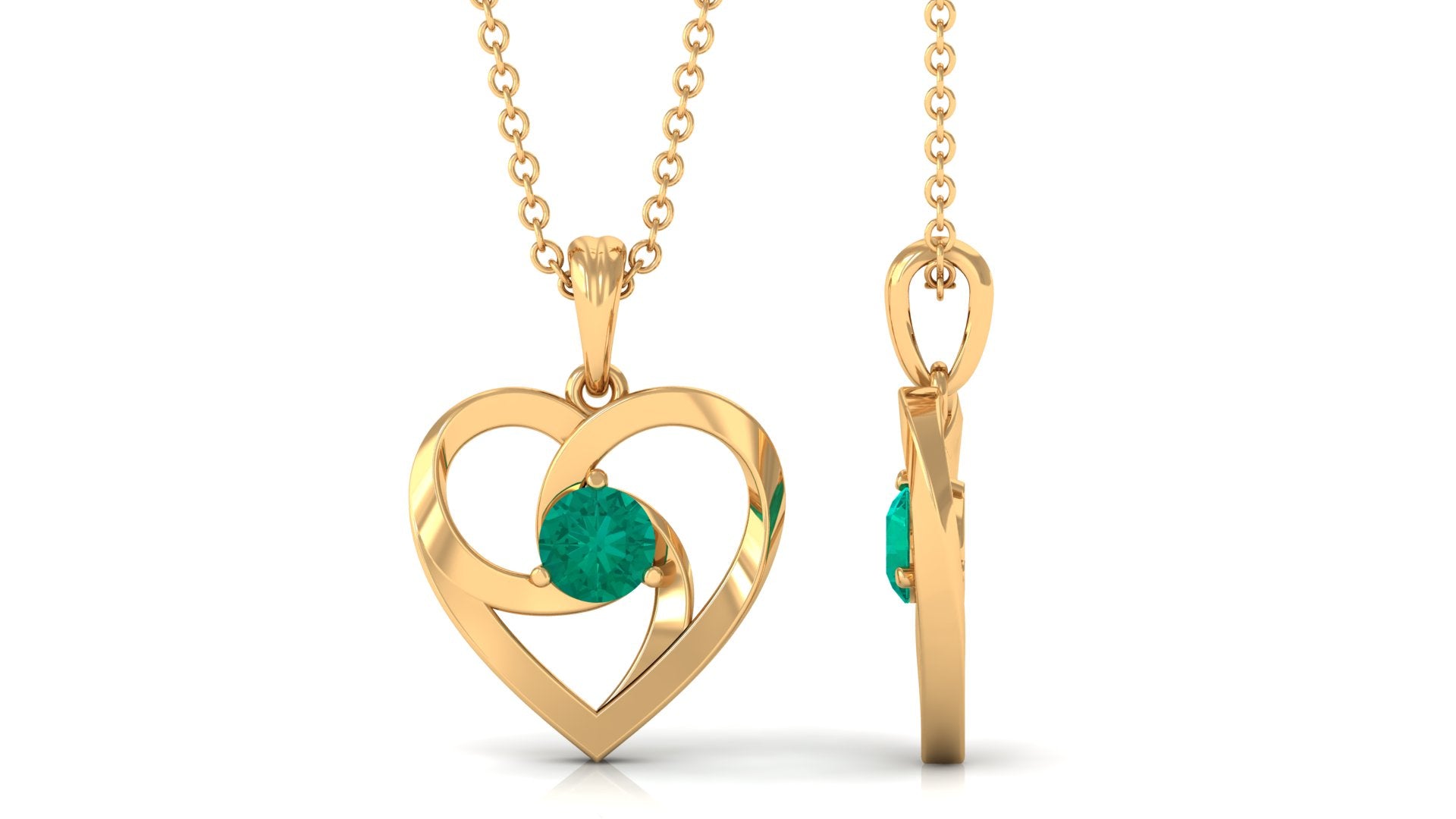 Open Heart Solitaire Emerald Pendant Necklace Emerald - ( AAA ) - Quality - Rosec Jewels